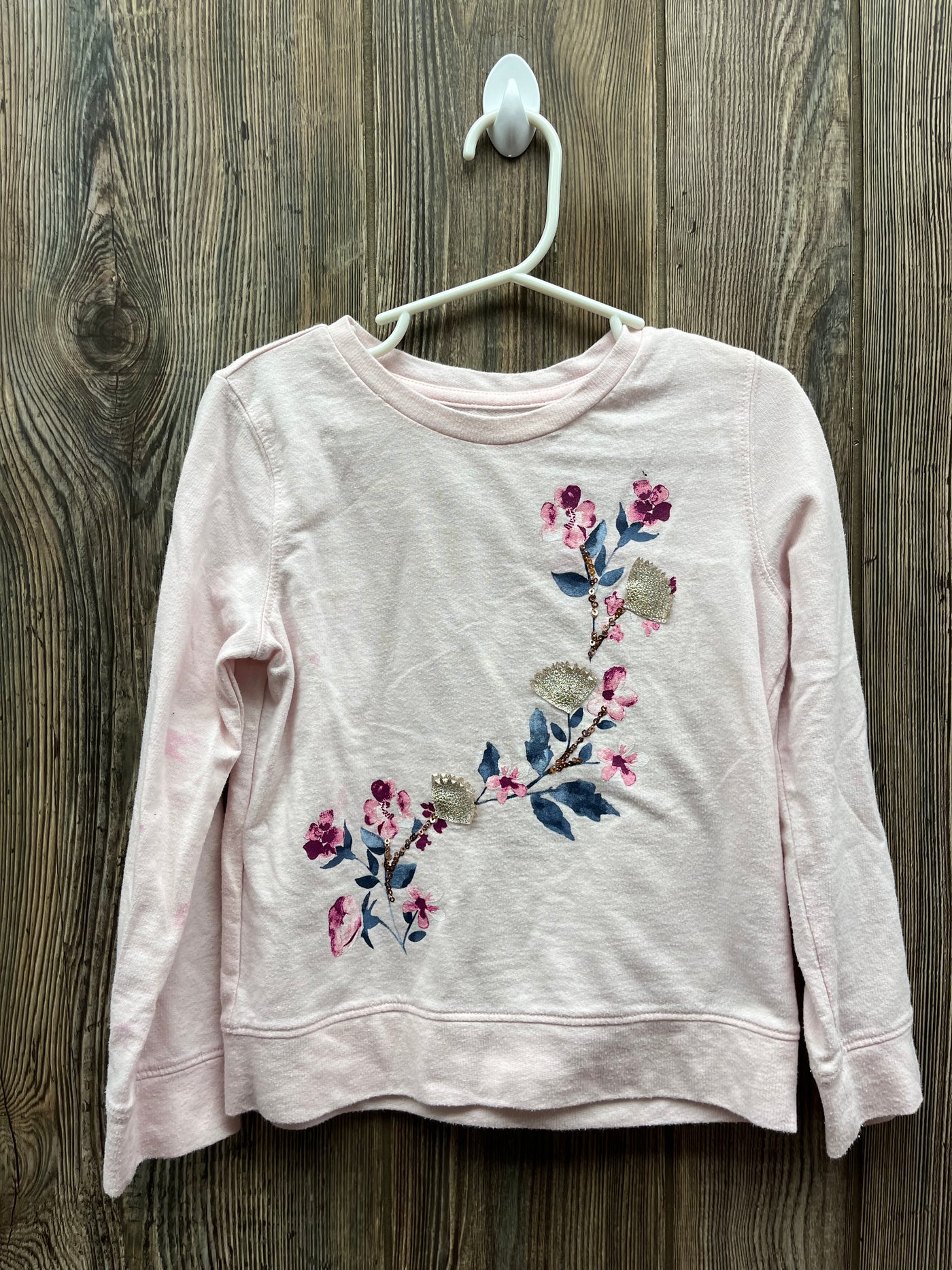 Girls Pink with Flowers Long Sleeve Top