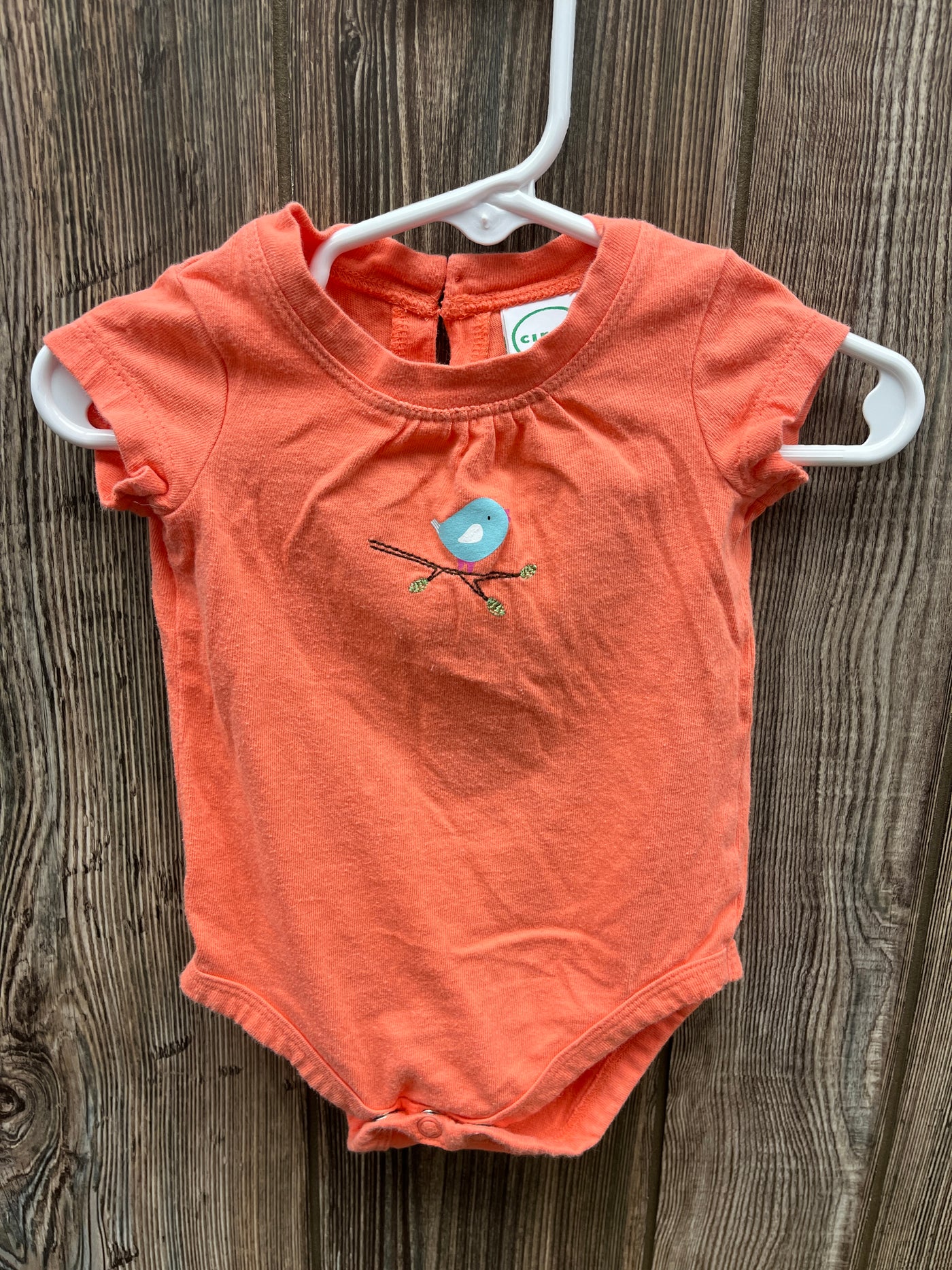 Girl 6 mo Orange Short Sleeve Onesie with Bird