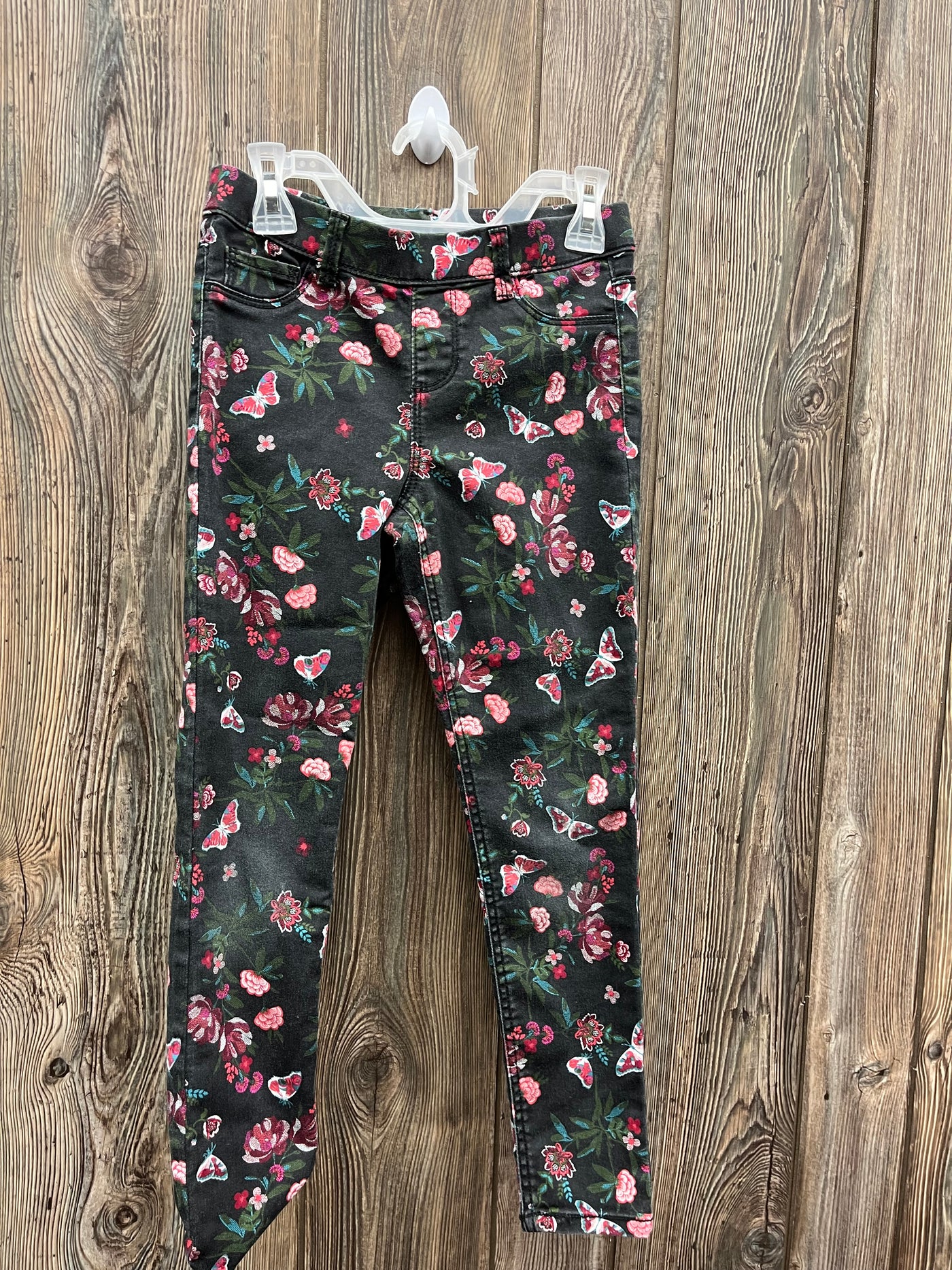 Girls 7/8 Black Jeans with Rose Print