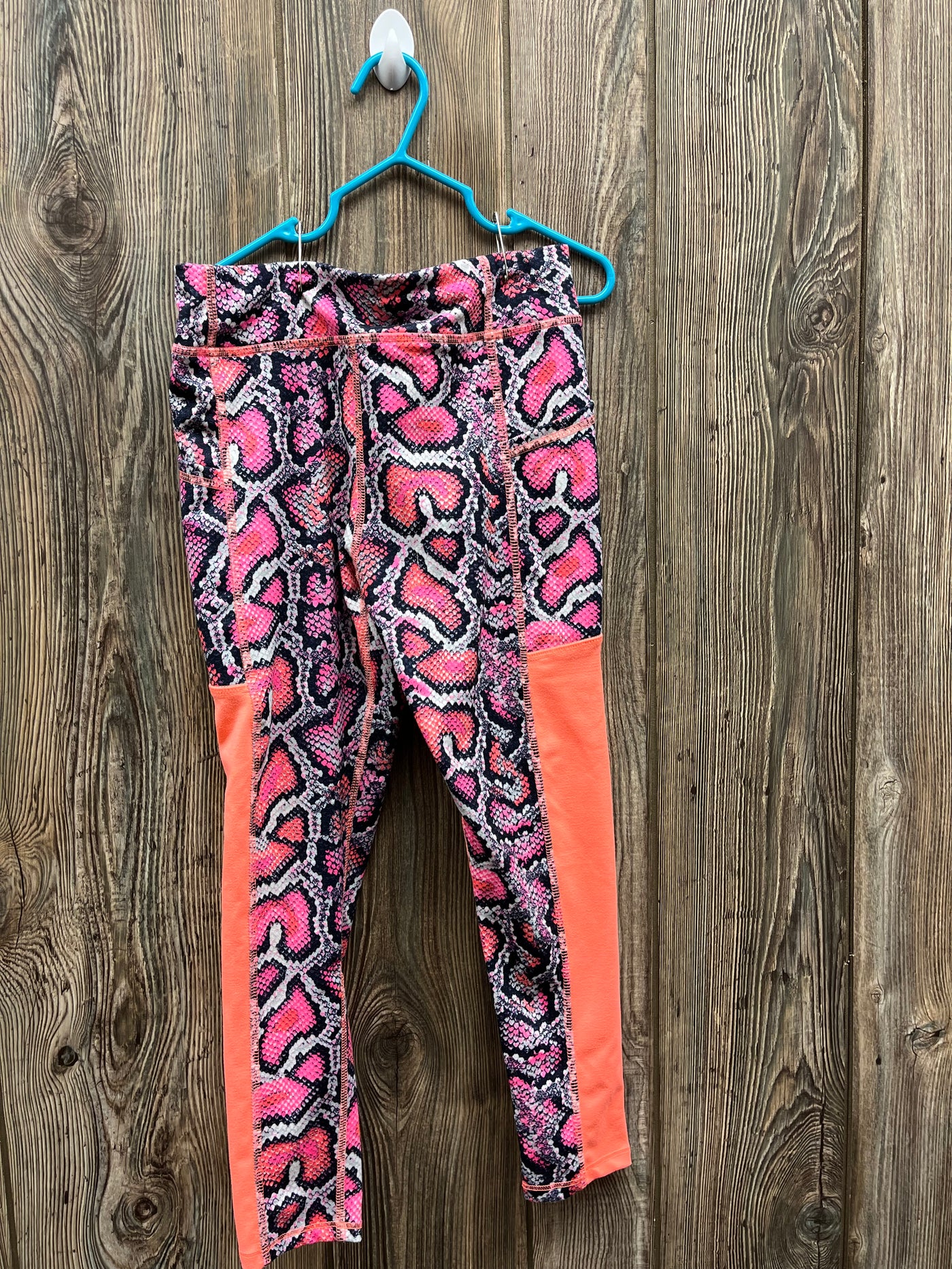 Girls 7/8 Pink Orange Pull On Pants Leggings