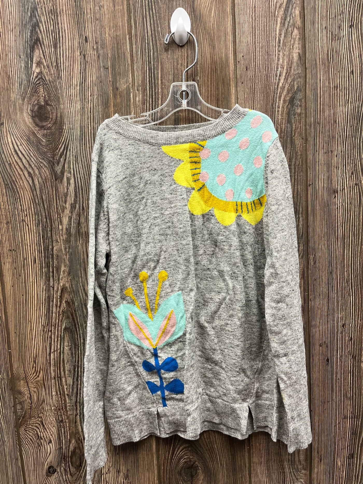 Girls 7/8 Gray Flower Long Sleeve Sweater