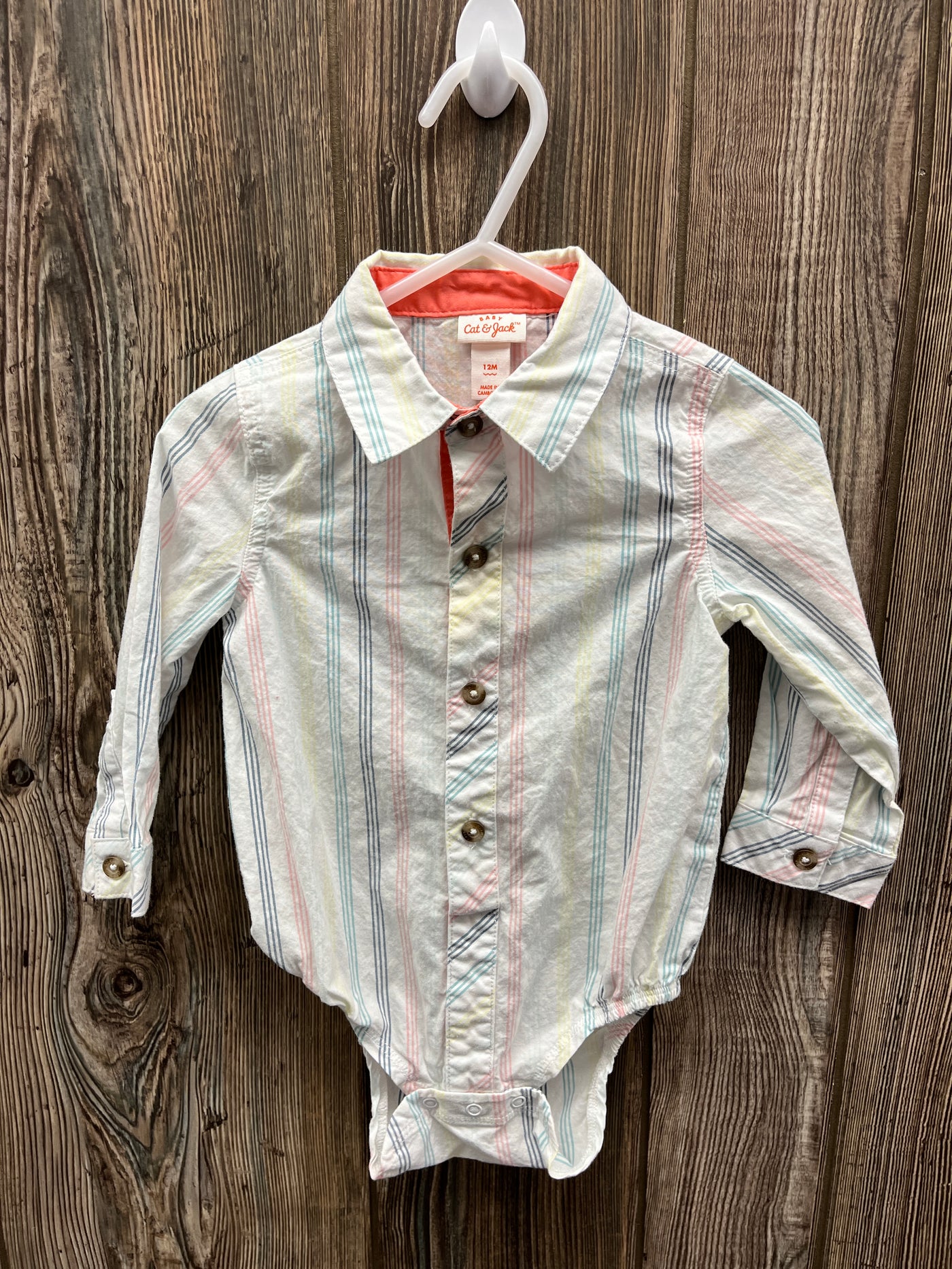 Boys 12 mo Pastel Stripped Long Sleeve Button Down Onesie