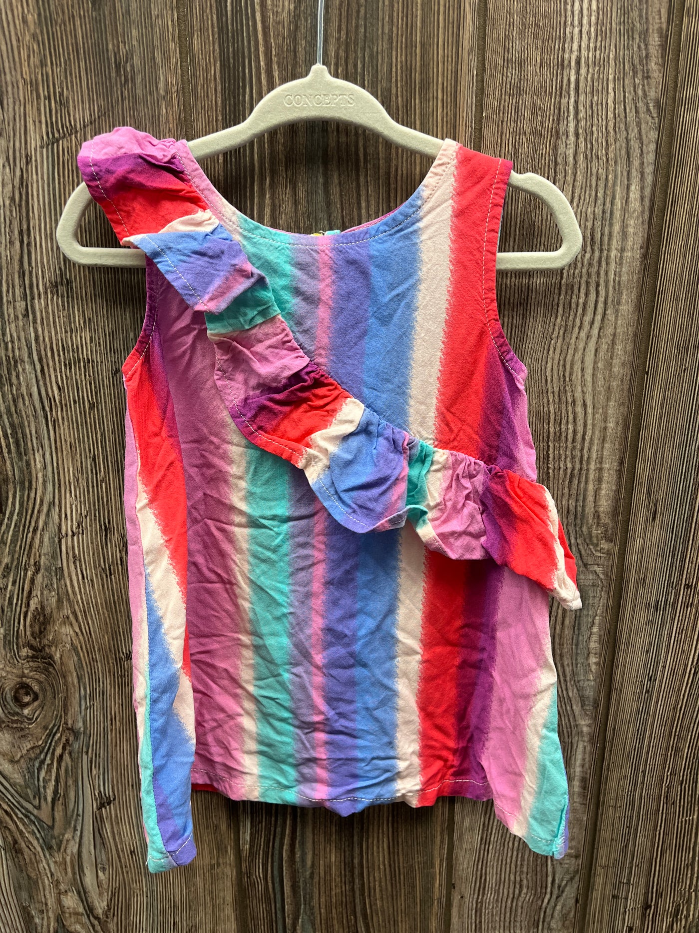 Girl 18 mo Rainbow Striped Tank Top with Ruffle