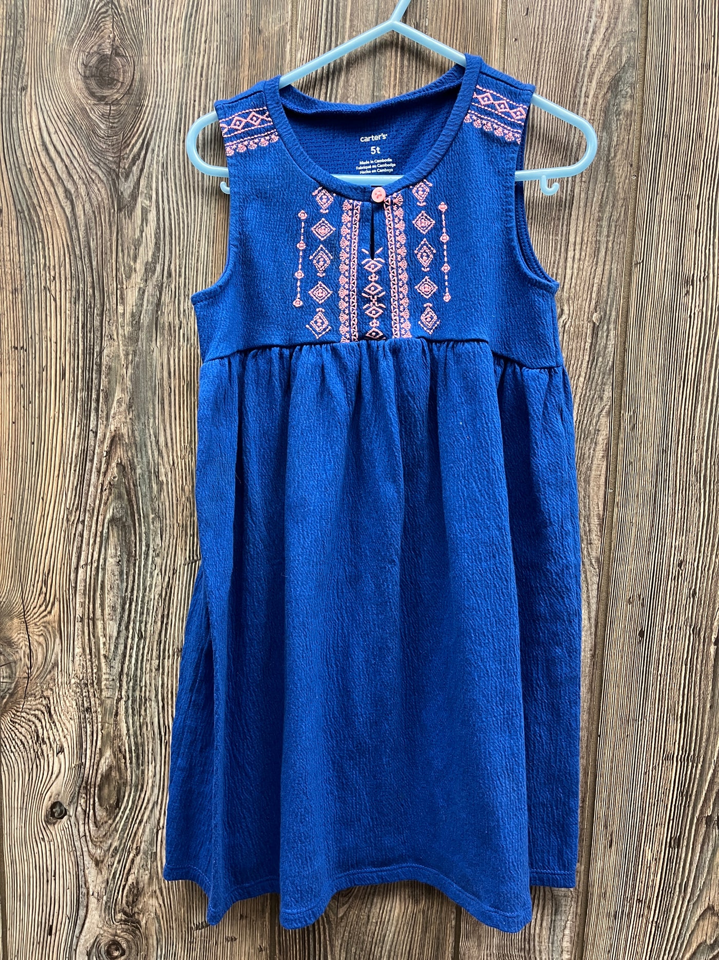 Girls 5T Blue Dress with Pink Aztec