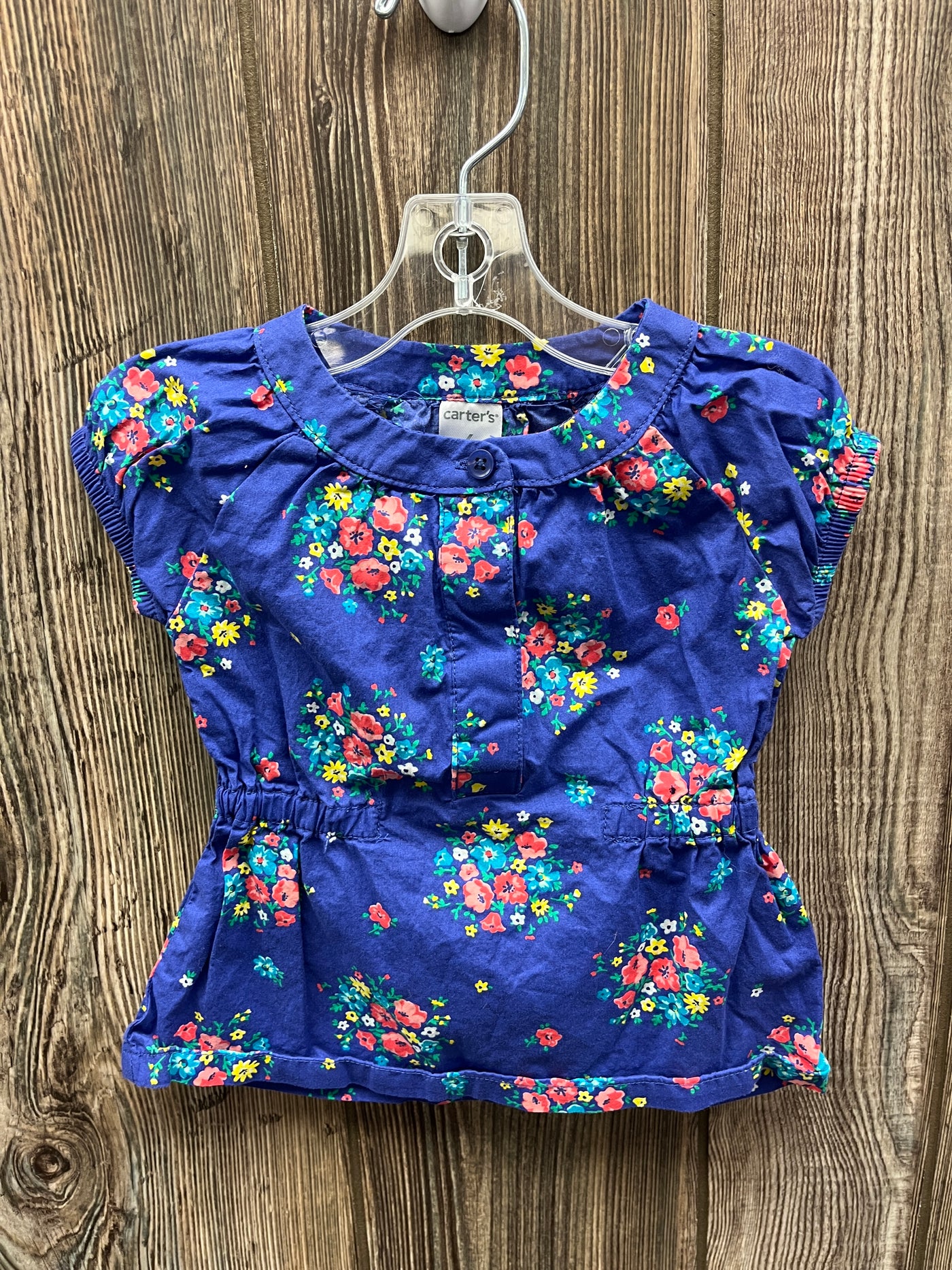 Girl 6 mo Blue Short Sleeve Shirt with Flowers