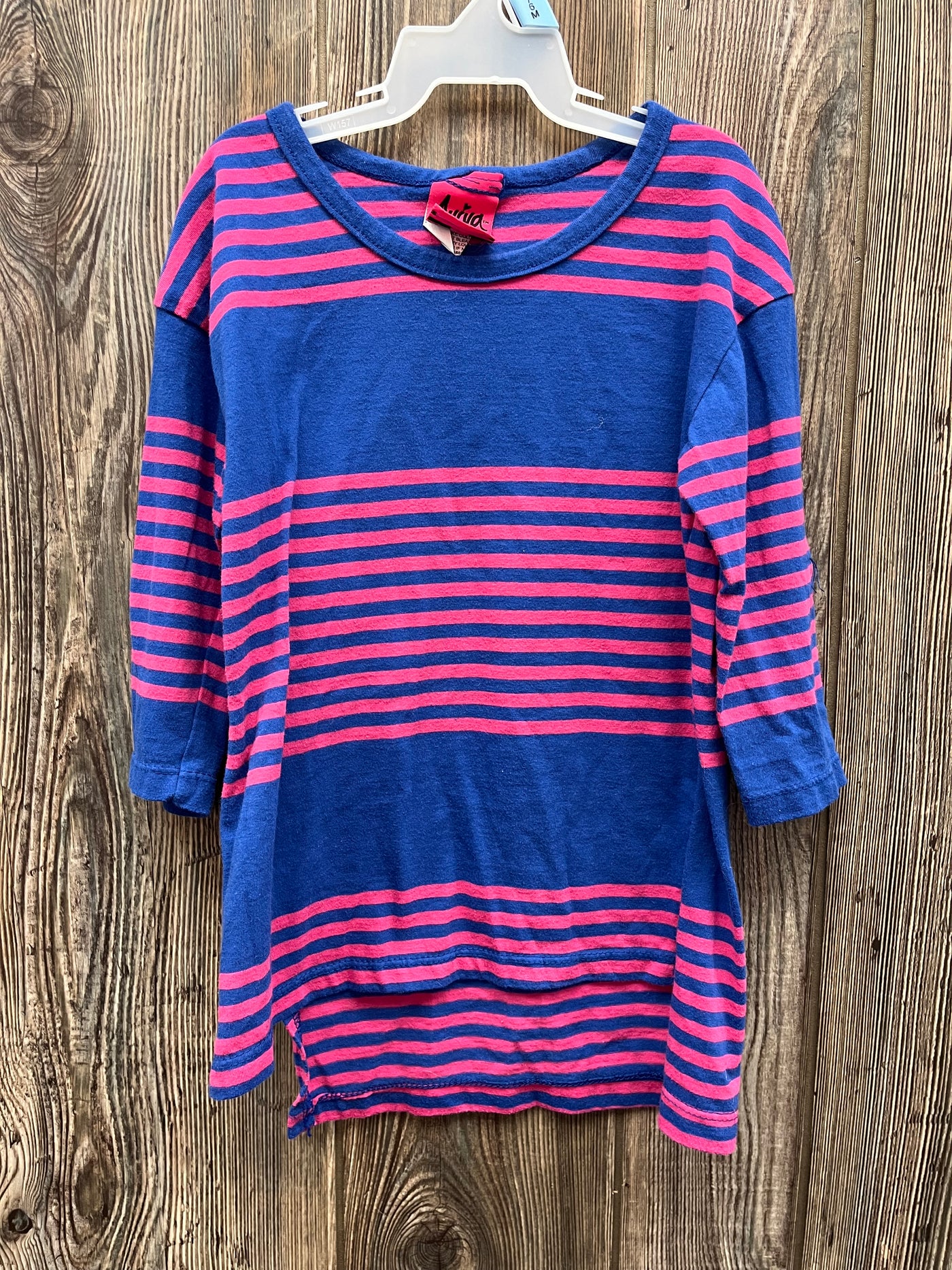 Girls 6/6x Blue with Pink Stripes Long Sleeve Shirt