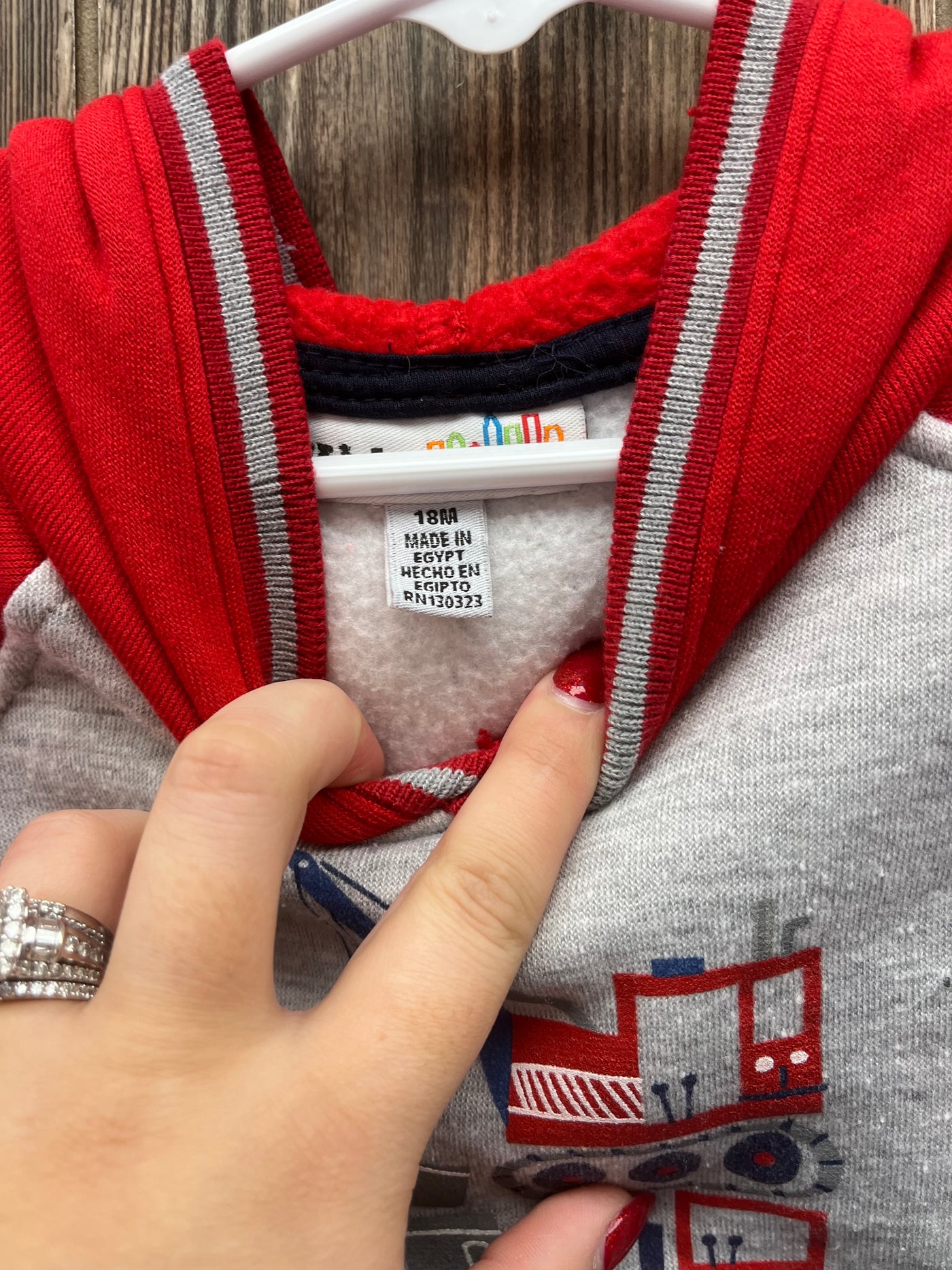 Boys 18 mo Gray Red Construction Hoodie