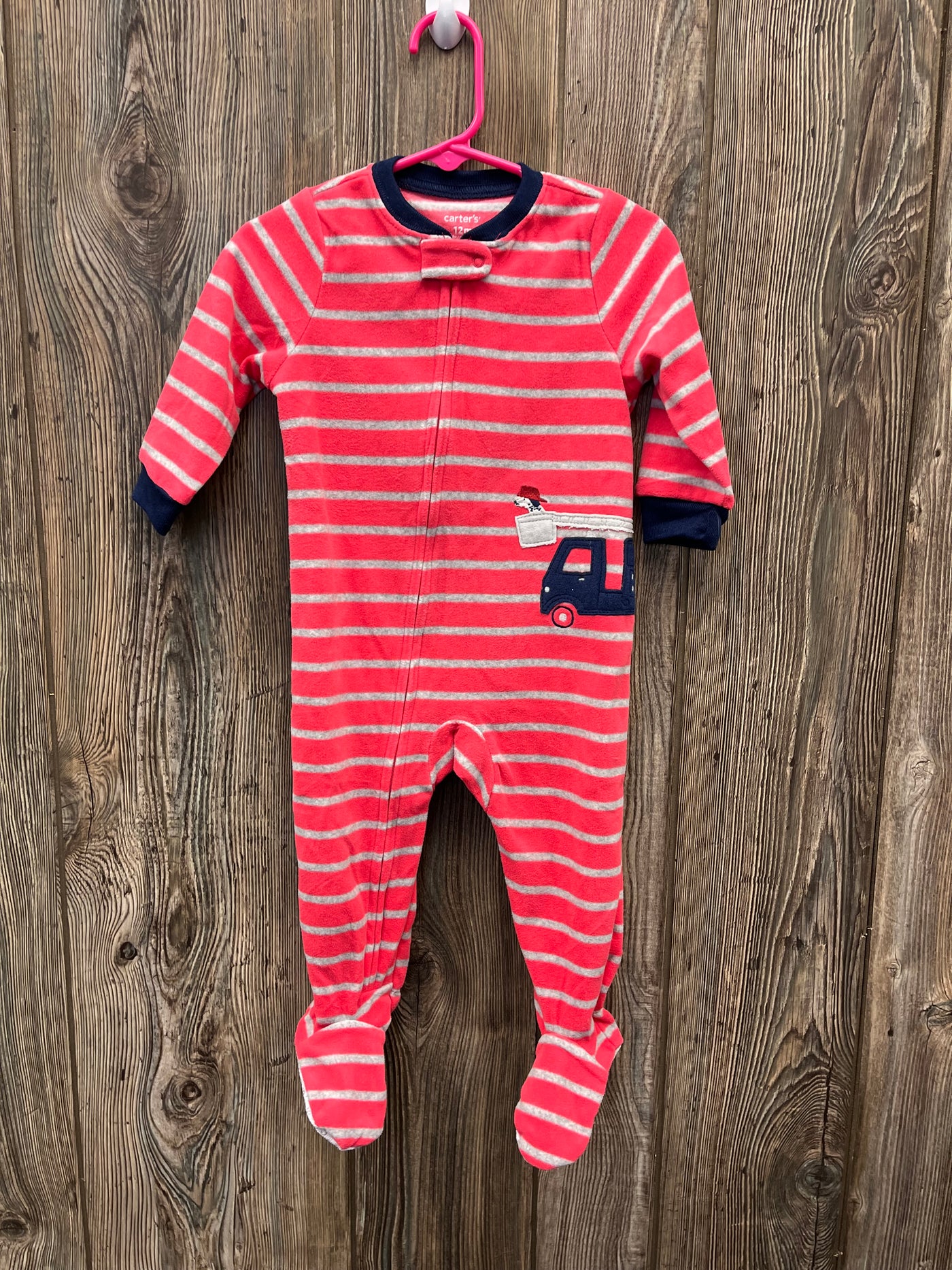 Boys 12 mo Red Fleece Sleeper with Firetruck