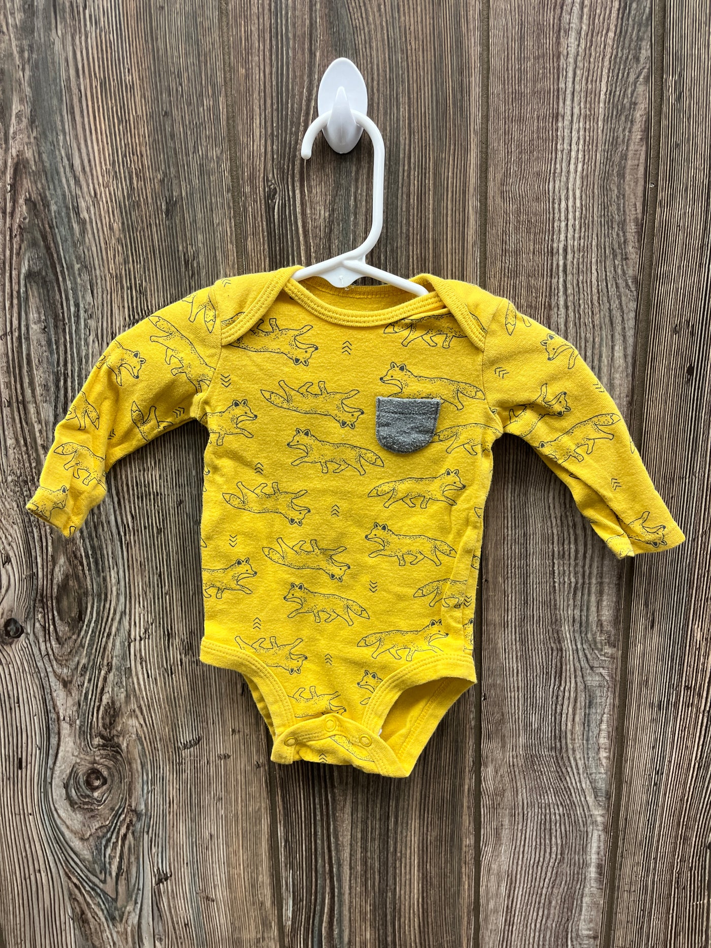 Boys 3 mo Yellow Fox Long Sleeve Onesie