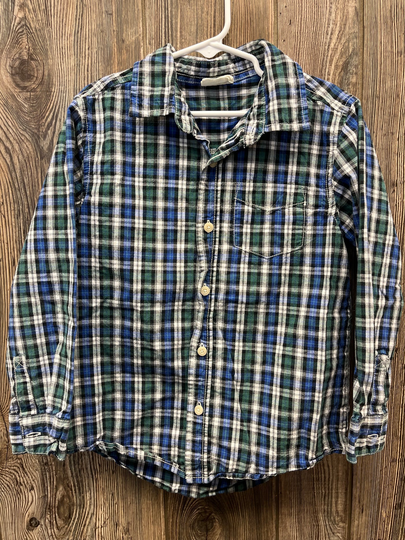 Boys 5/6 Blue and Green Button-Down Shirt