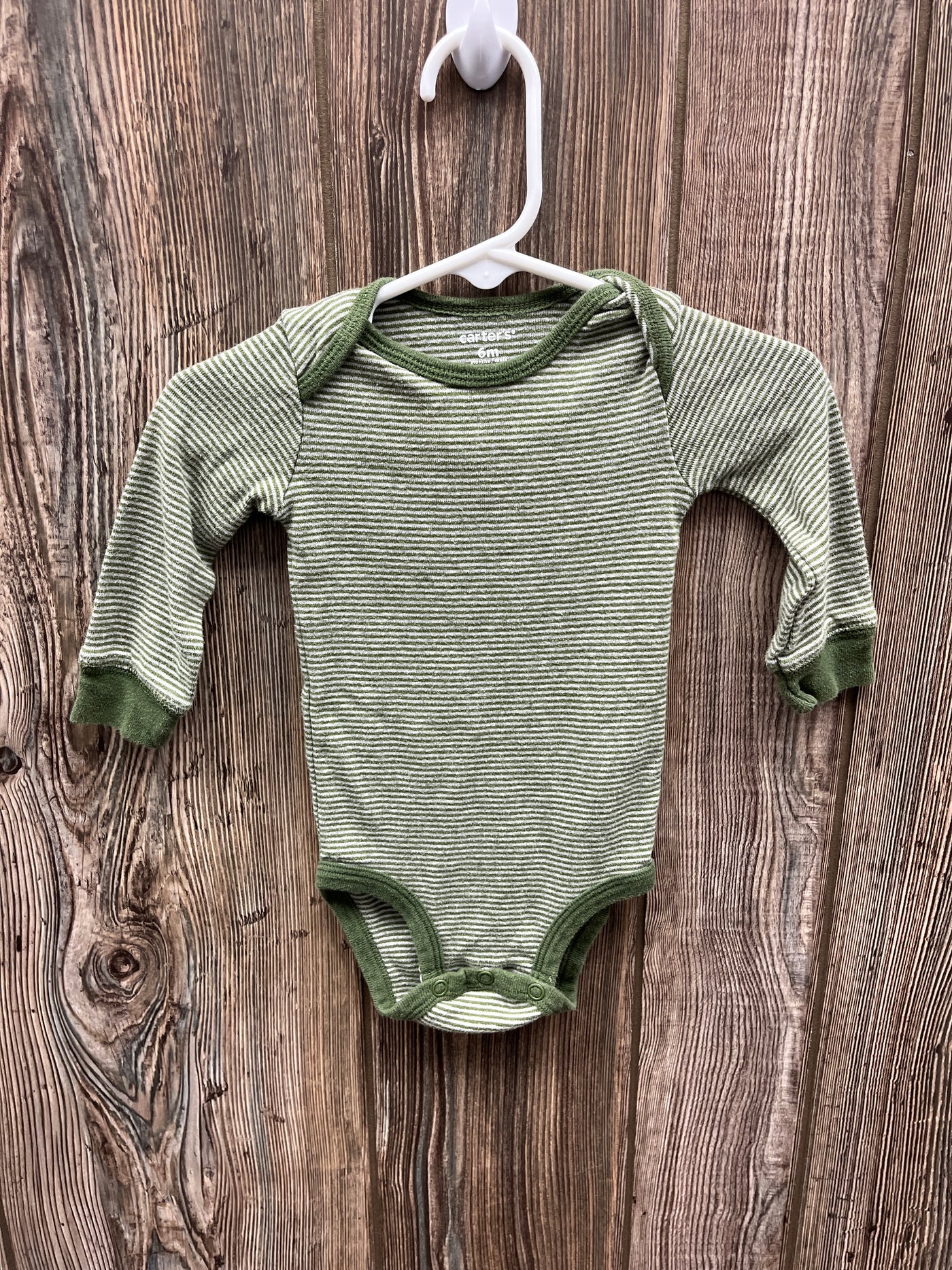 Boys 6 mo Green Striped Long Sleeve Onesie