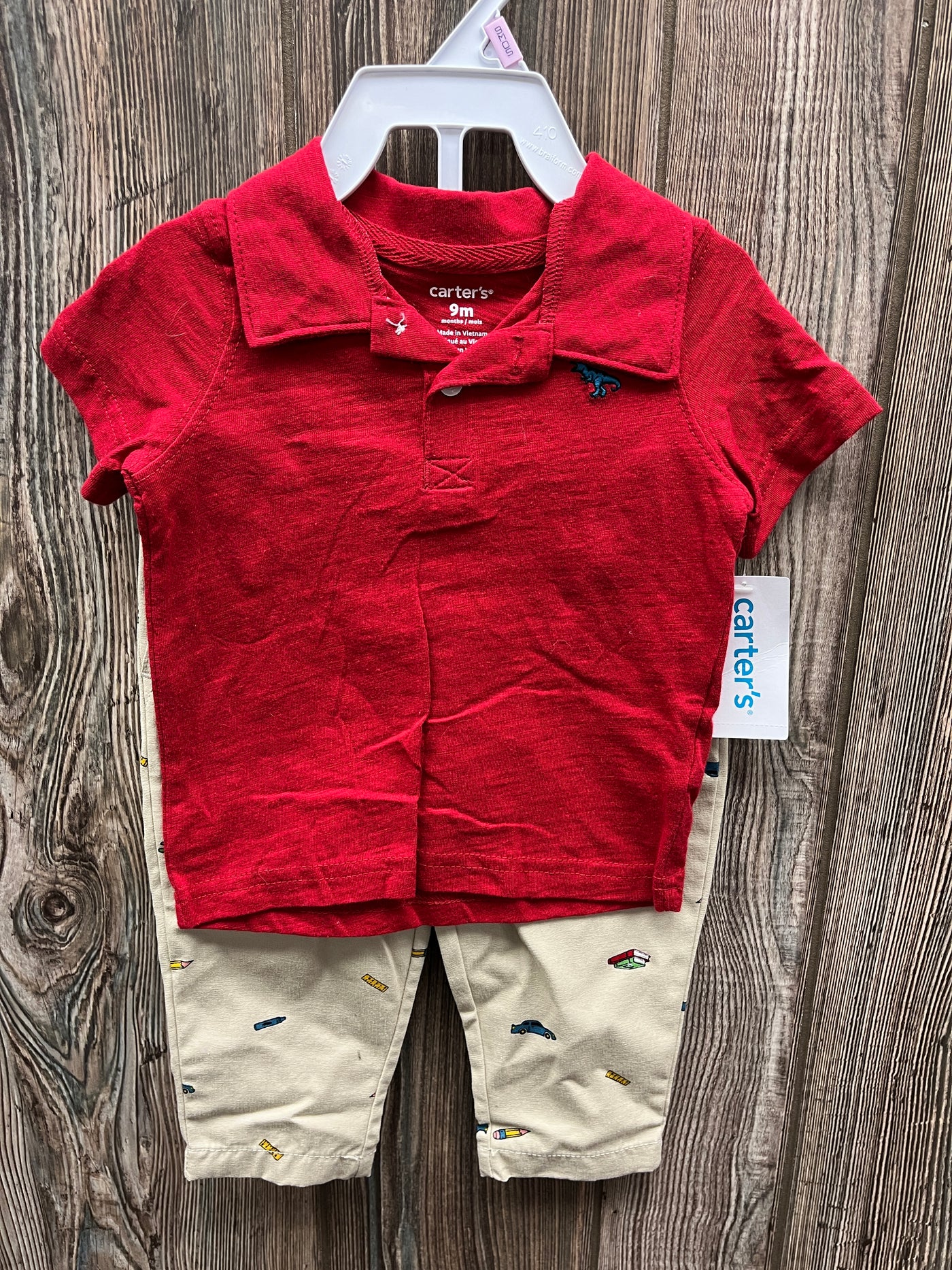 Boys 9 mo NEW Red Polo with Tan Pants Outfit