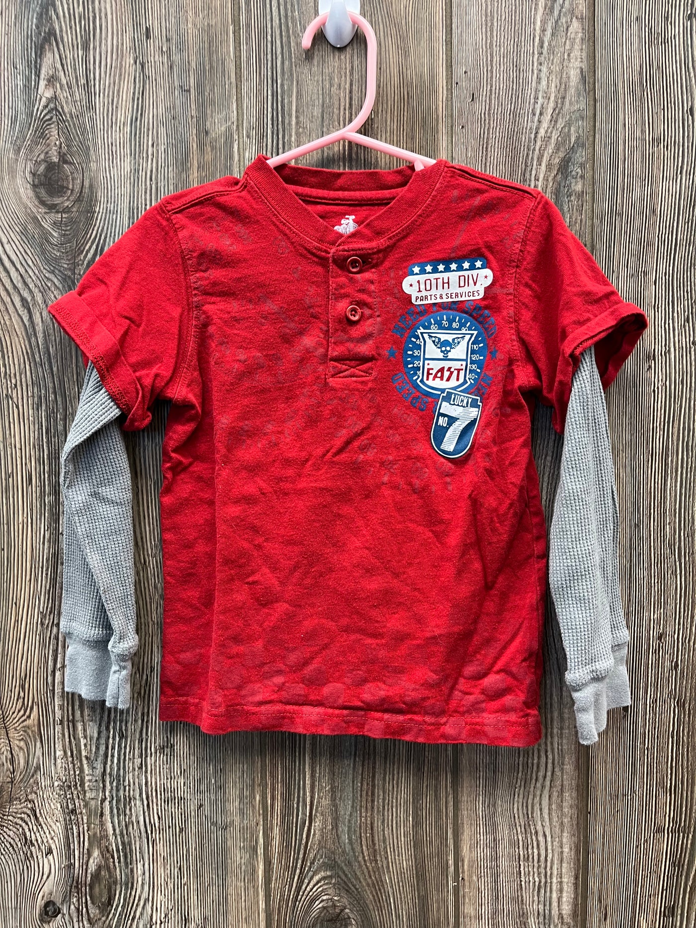 Boys 4T Red with Gray Long Sleeve Top