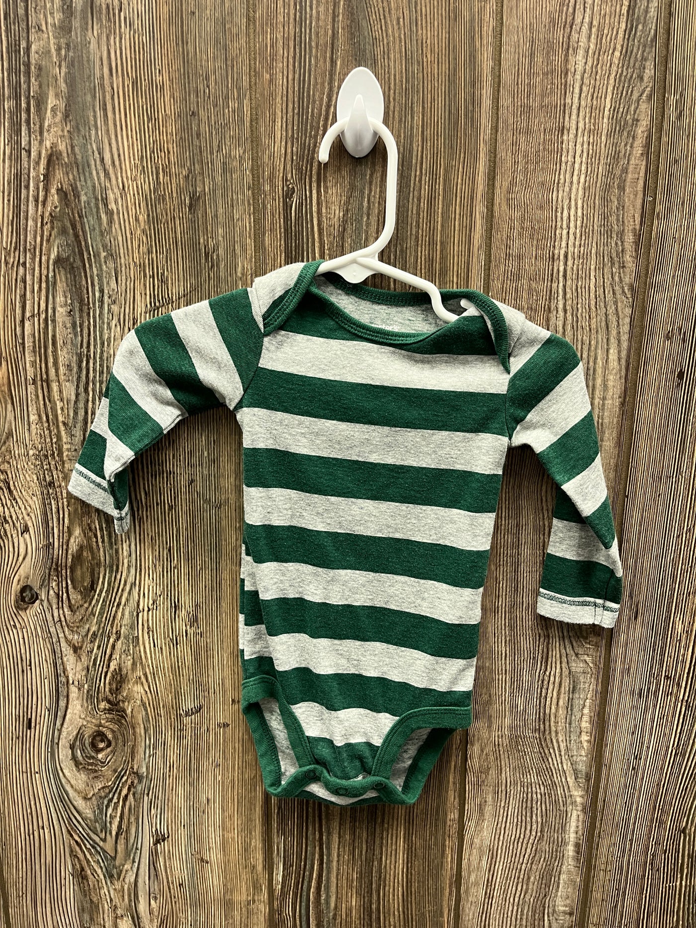 Boys 6 mo Green and Gray Striped Long Sleeve Onesie