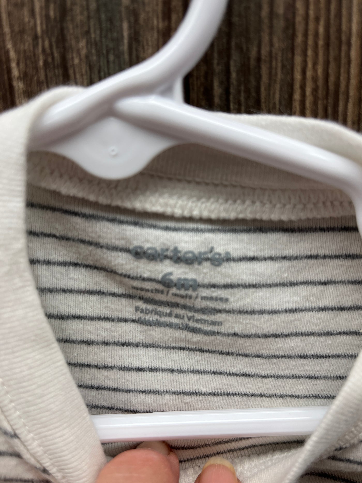 Boys 6 mo White with Gray Stripes Long Sleeve Onesie