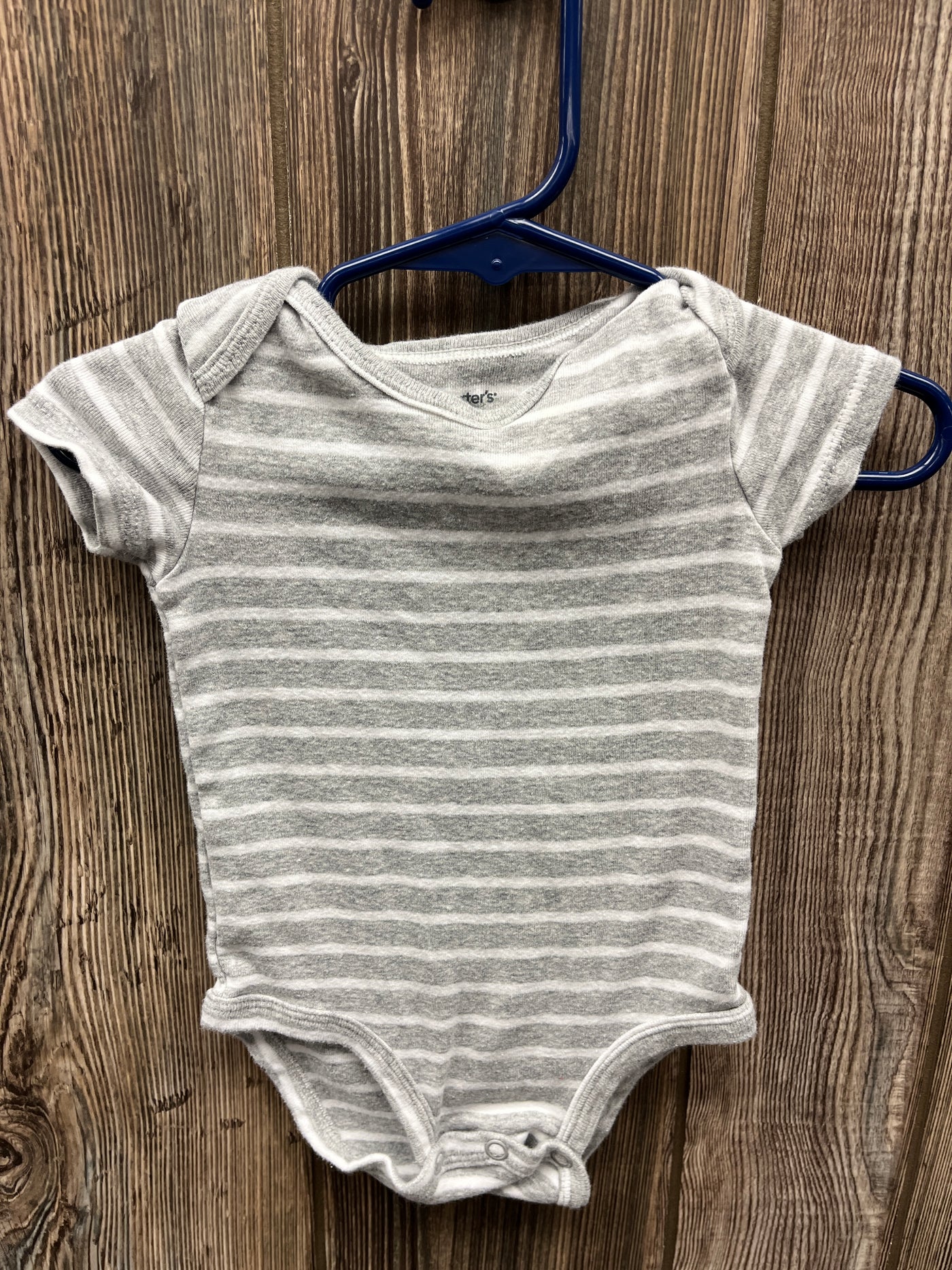 Boys 6 mo White and Gray Striped Short Sleeve Onesie