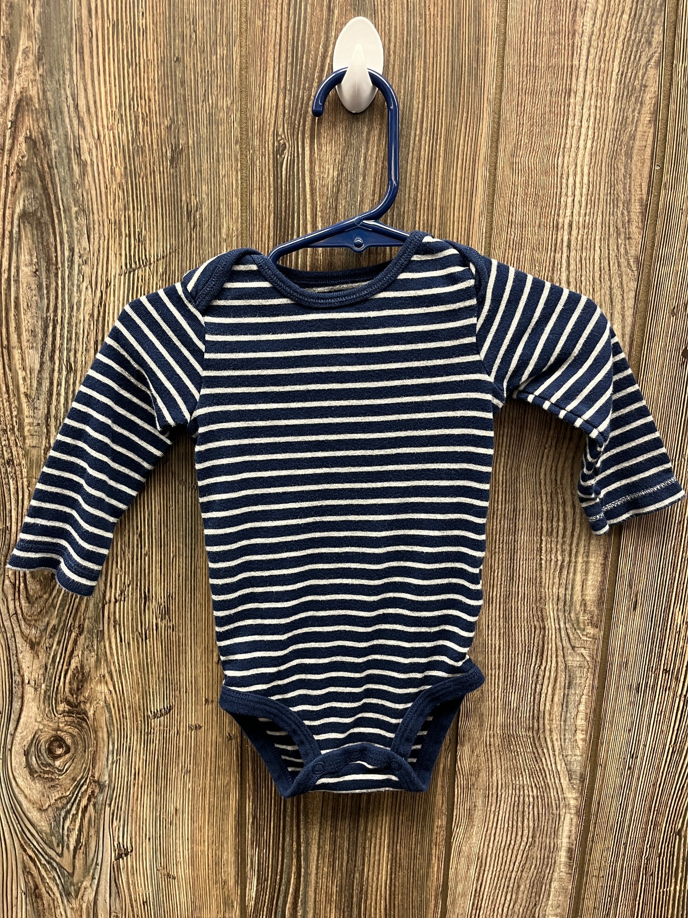 Boys 6 mo Navy Long Sleeve Onesie with White Stripes