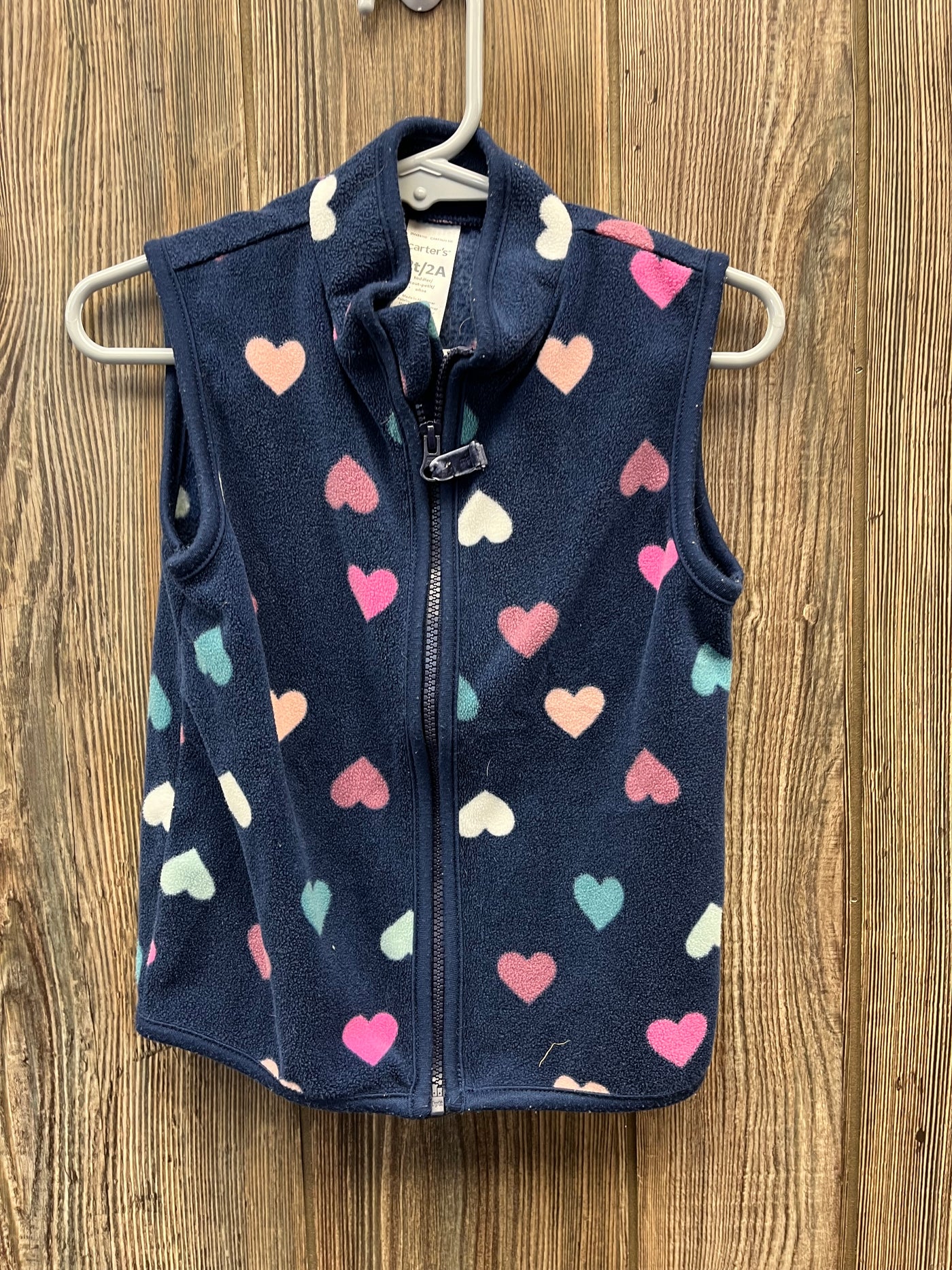 Girls Navy with Hearts Fleece Vest