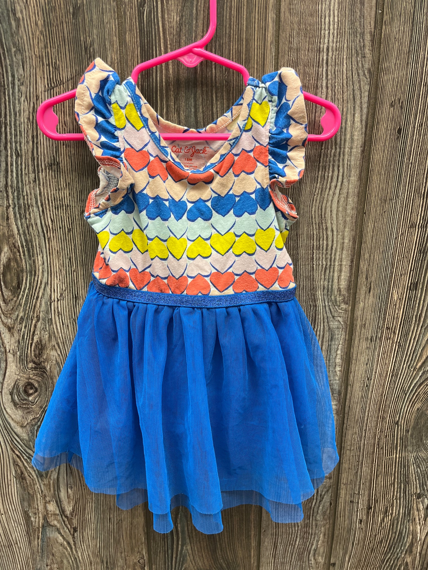 Girl 18 mo Blue Dress with Colorful Hearts