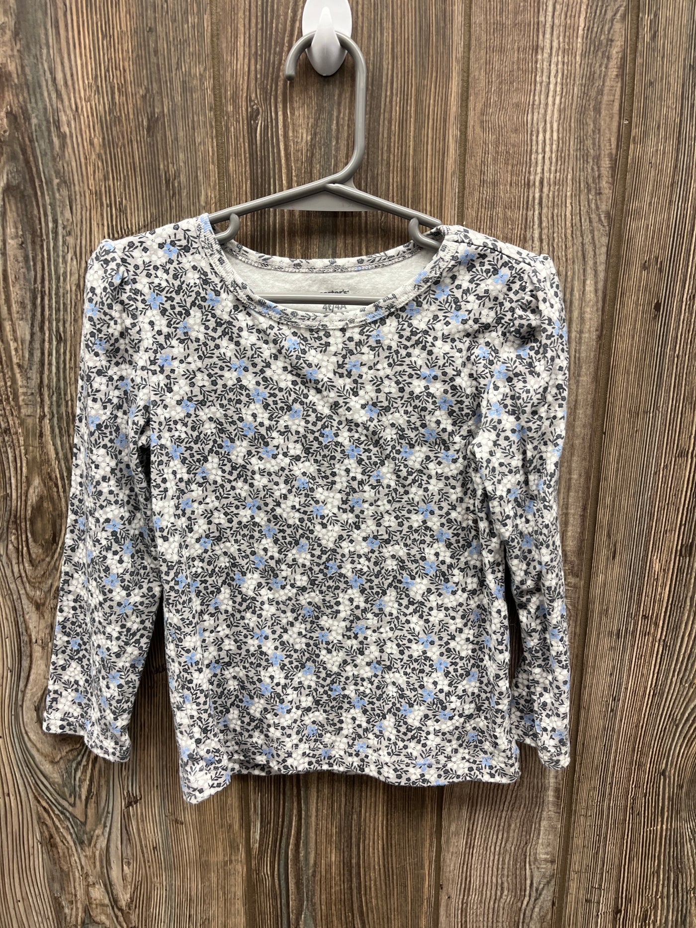 Girl 4T Blue Flowers Long Sleeve Shirt