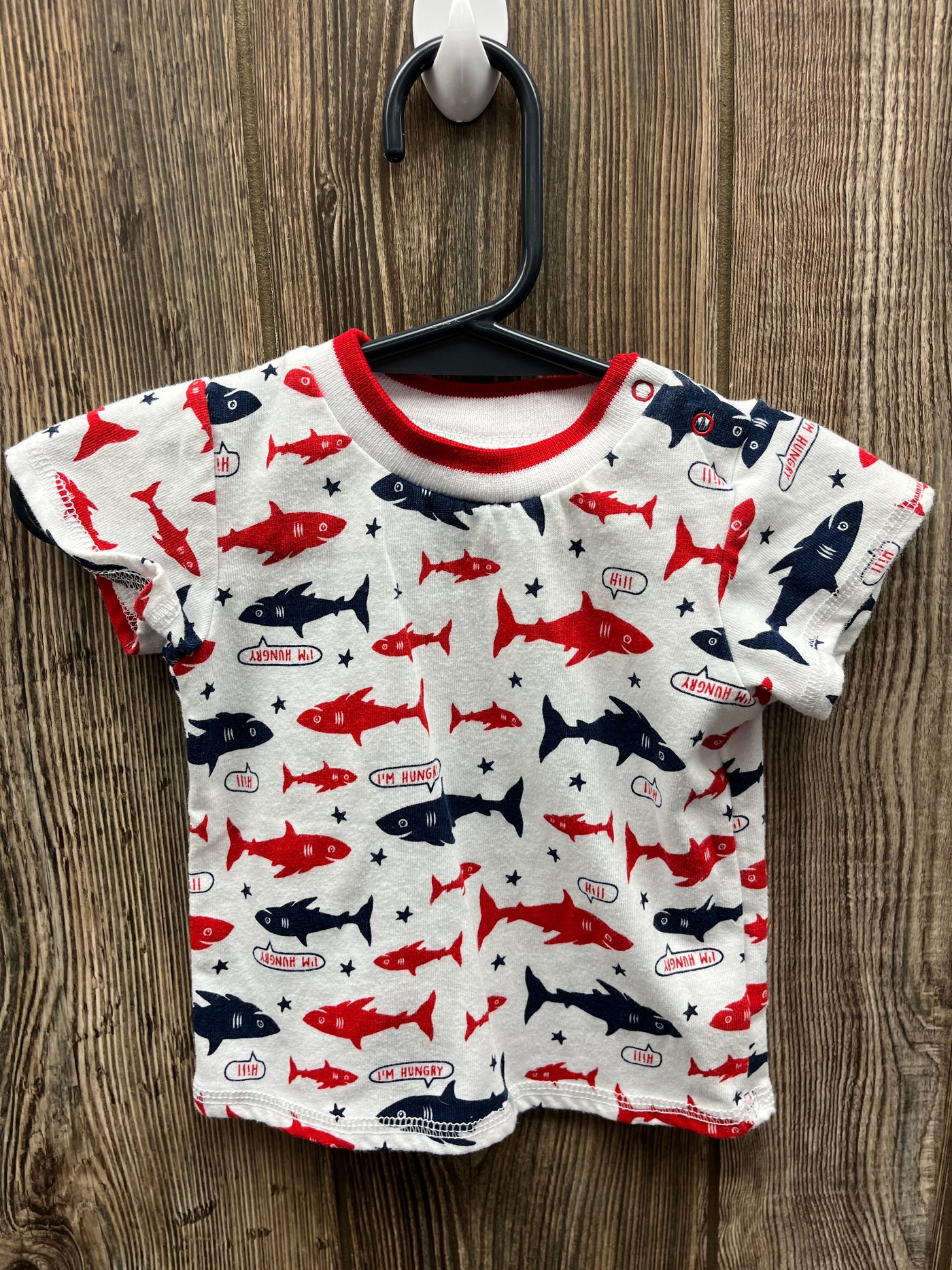 Boys 0-3 mo Blue and Red Sharks Short Sleeve Shirt