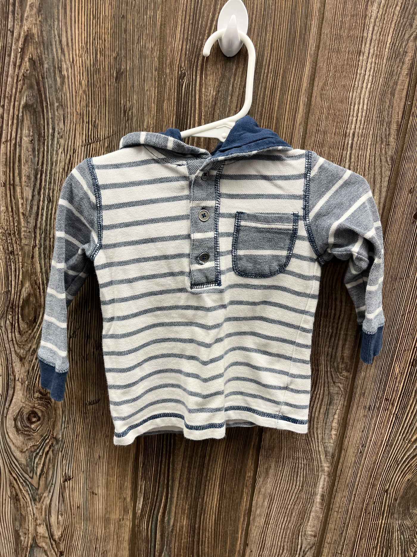 Boys 18 mo Blue and Gray Striped Hoodie Shirt