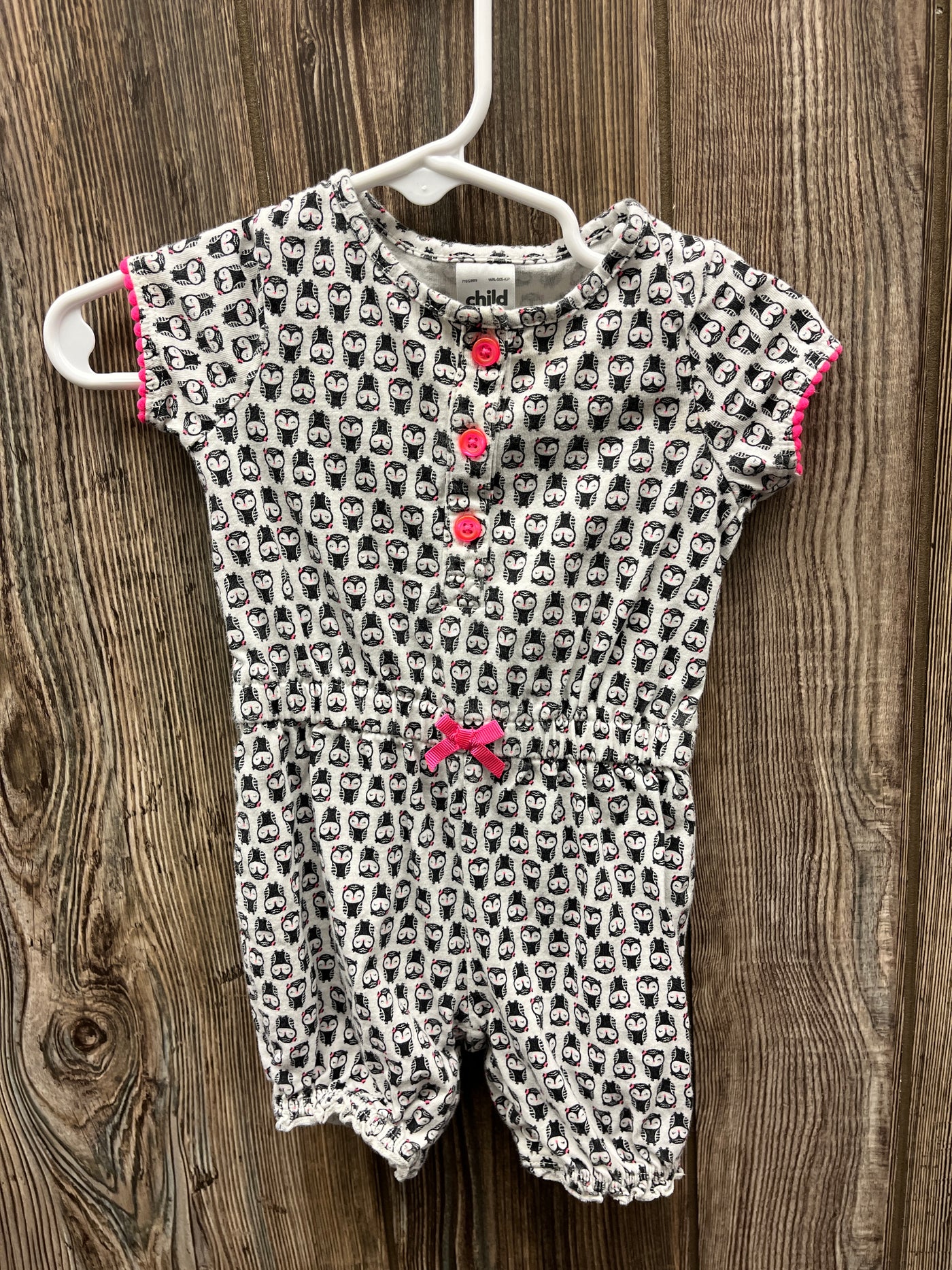 Girls 3-6 mo Black and White Romper with Owel's