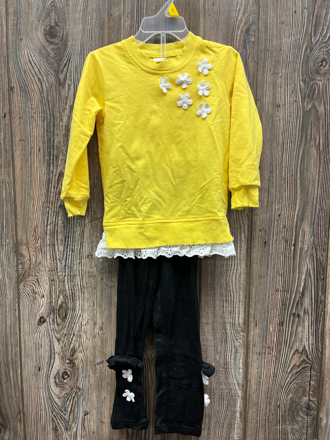 Girl 3T Yellow and Black Outfit with Flowers