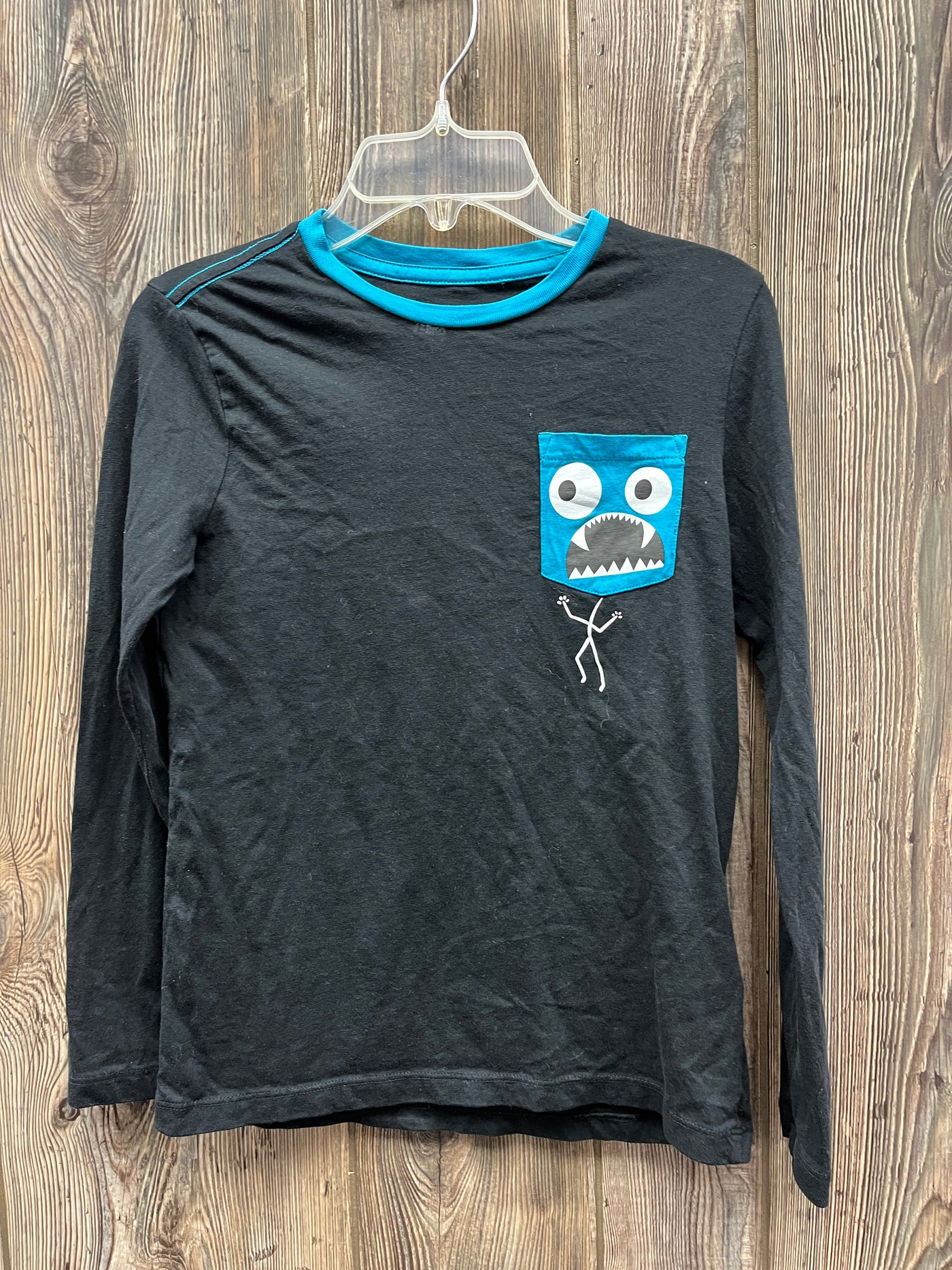 Boys 8 Black Long Sleeve Shirt with Pocket Monster