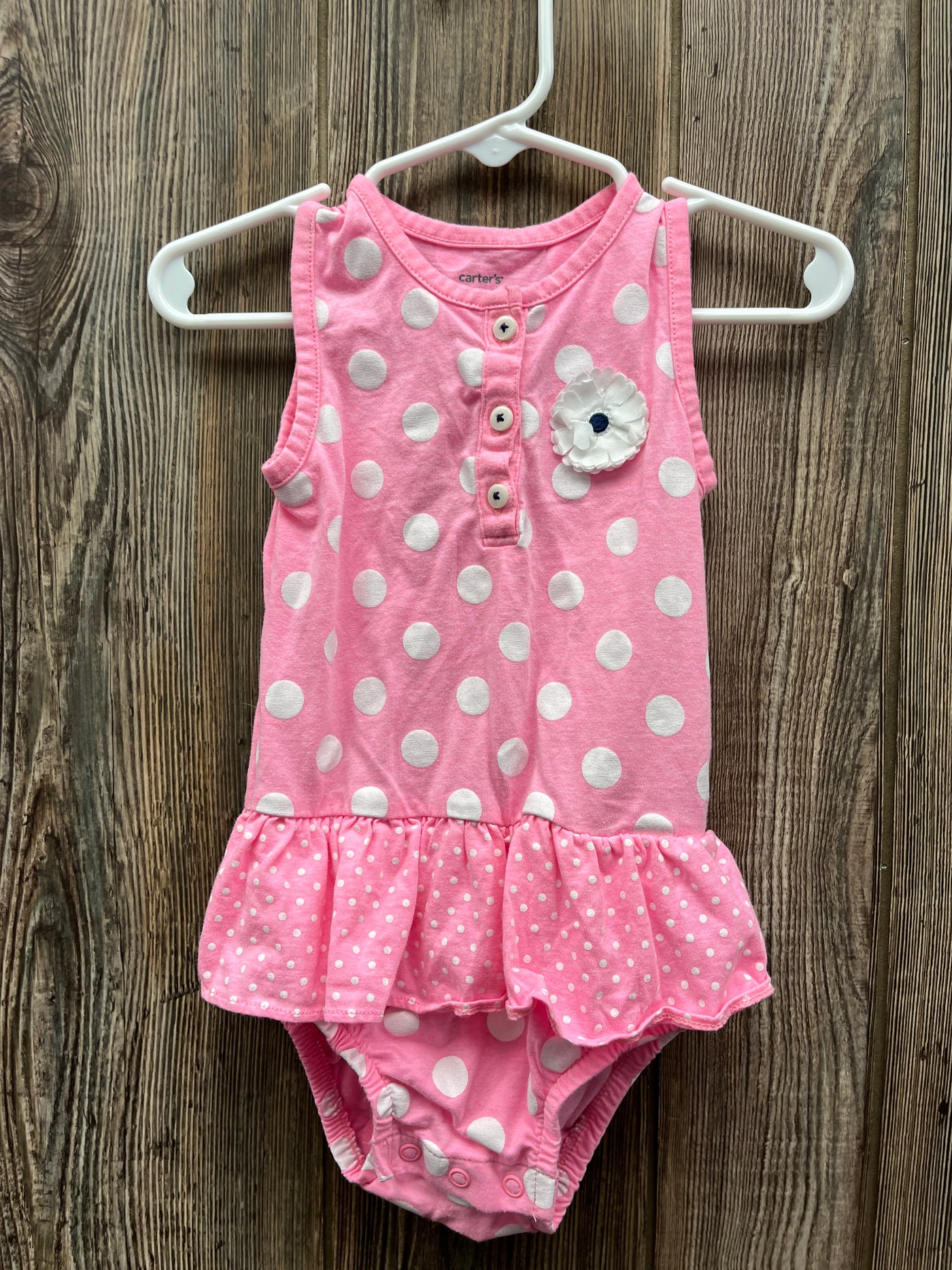 Girls 18 mo Pink Romper with Poka Dots and Flower