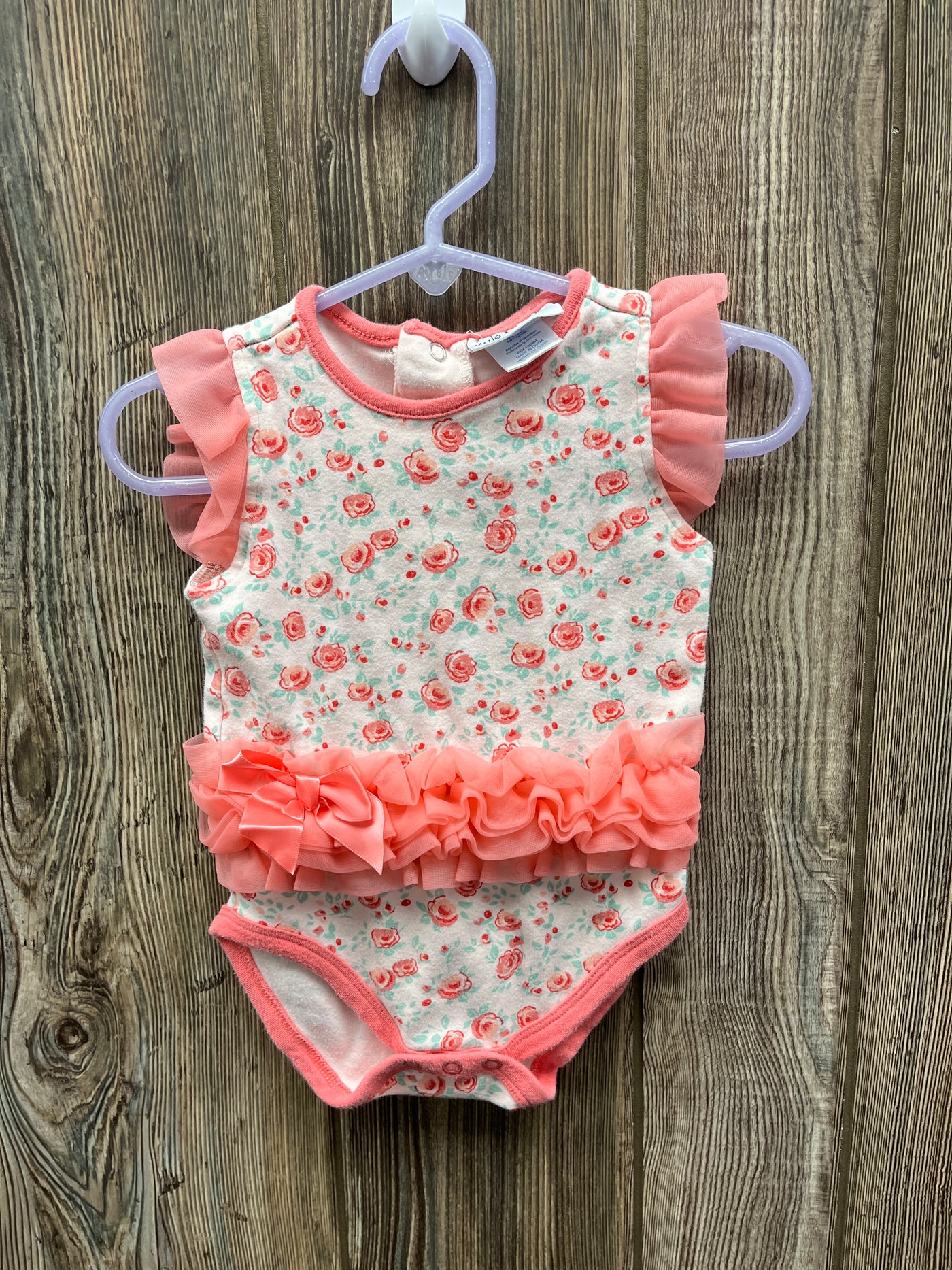 Girls 3-6 mo Pink Roses Romper with Ruffles