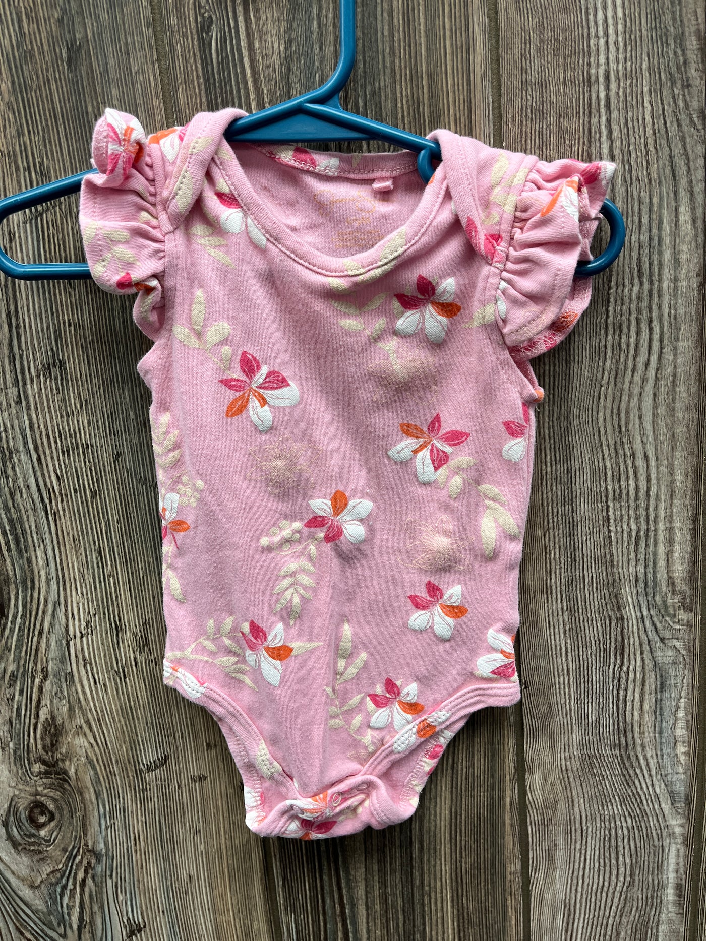 Girl 6-9 mo  Pink Short Sleeve Onesie with Pink Flowers