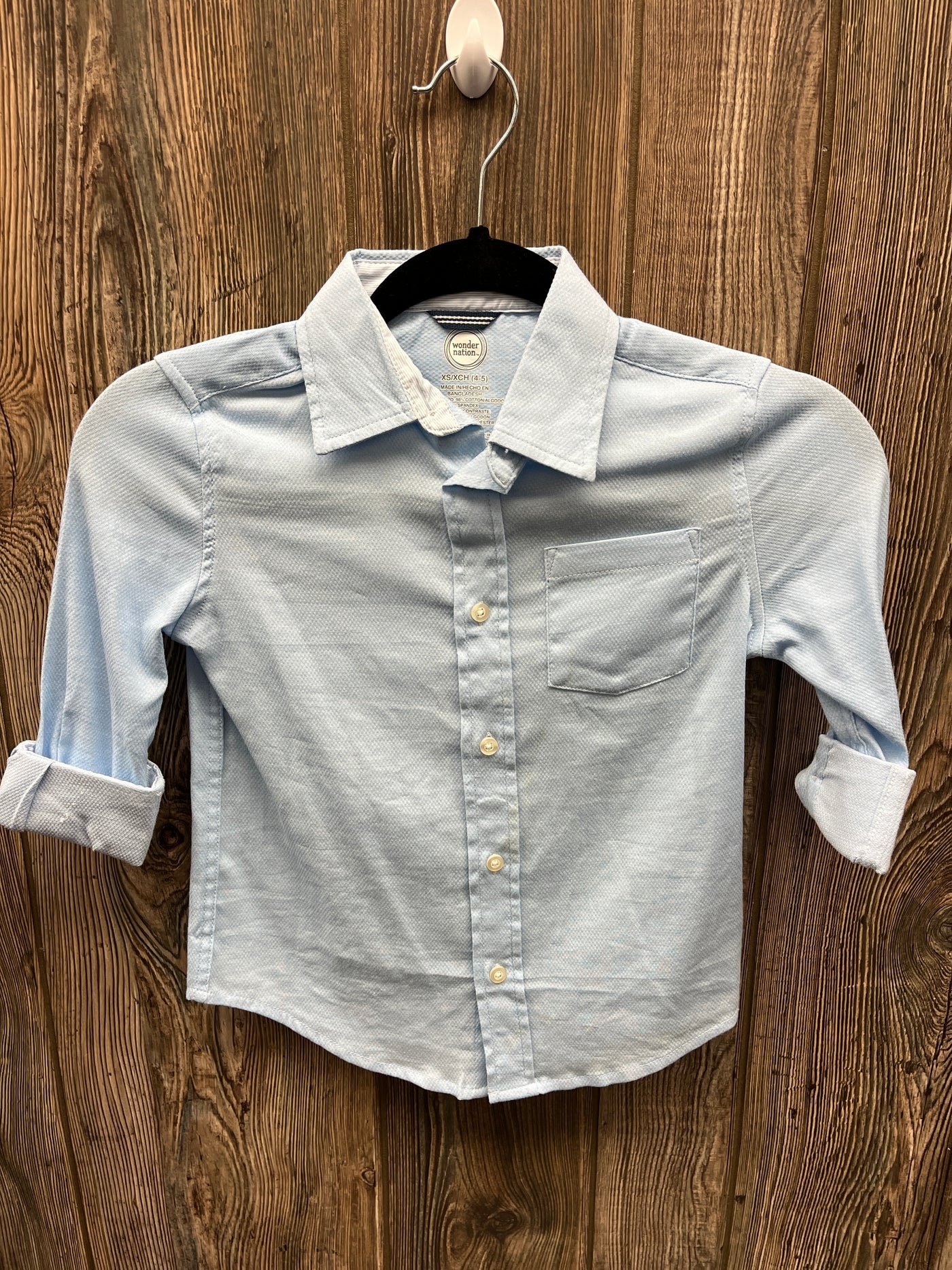 Boys 4/5 Light Blue Long Sleeve Button Down Collar Shirt