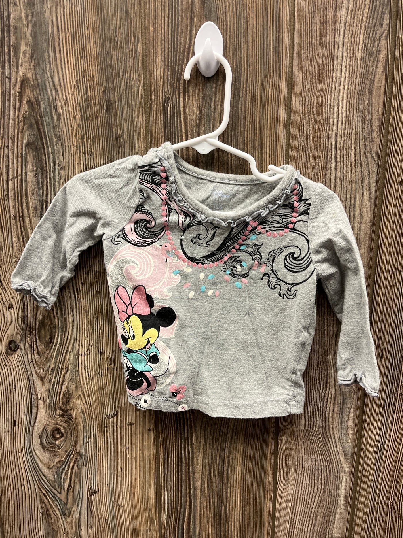 Girl 12 mo Gray Minnie Mouse Long Sleeve Shirt