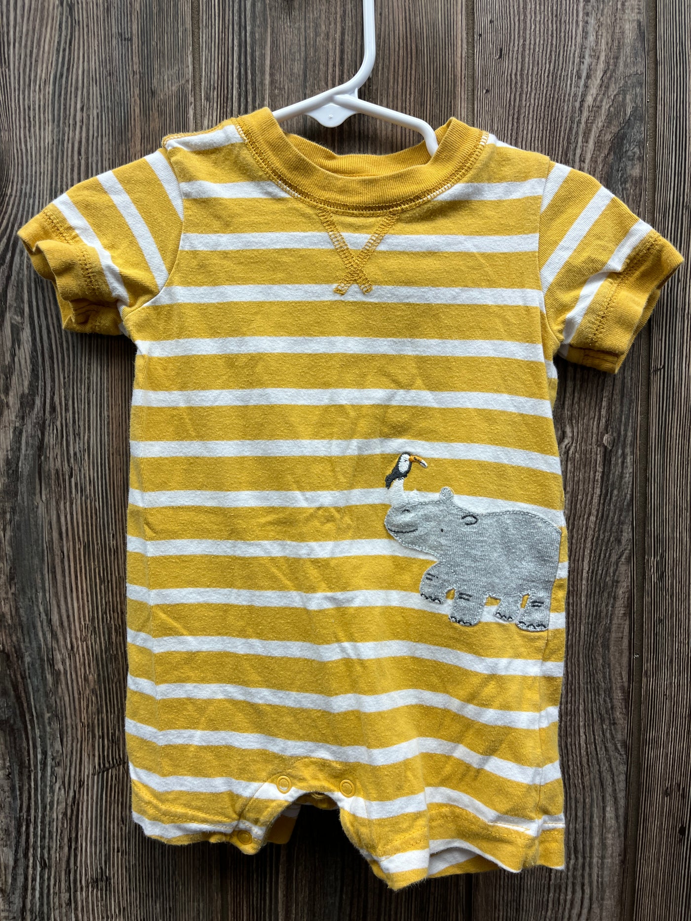 Boys 12 mo Yellow Striped Romper Outfit with Rhino