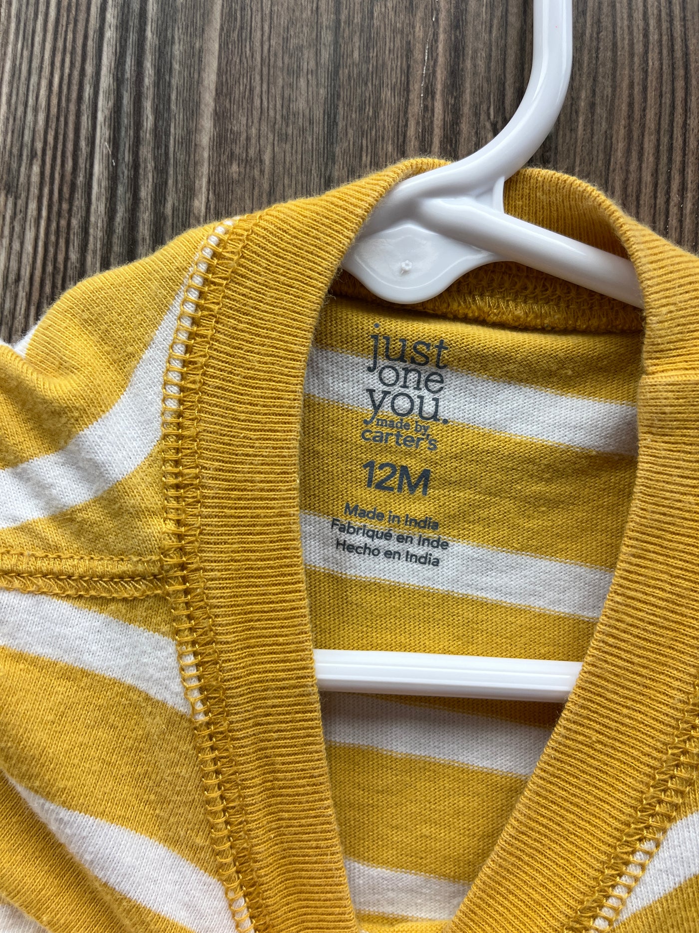 Boys 12 mo Yellow Striped Romper Outfit with Rhino