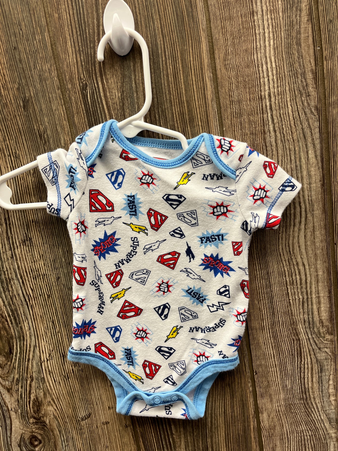 Boys NB White Superman Short Sleeve Onesie