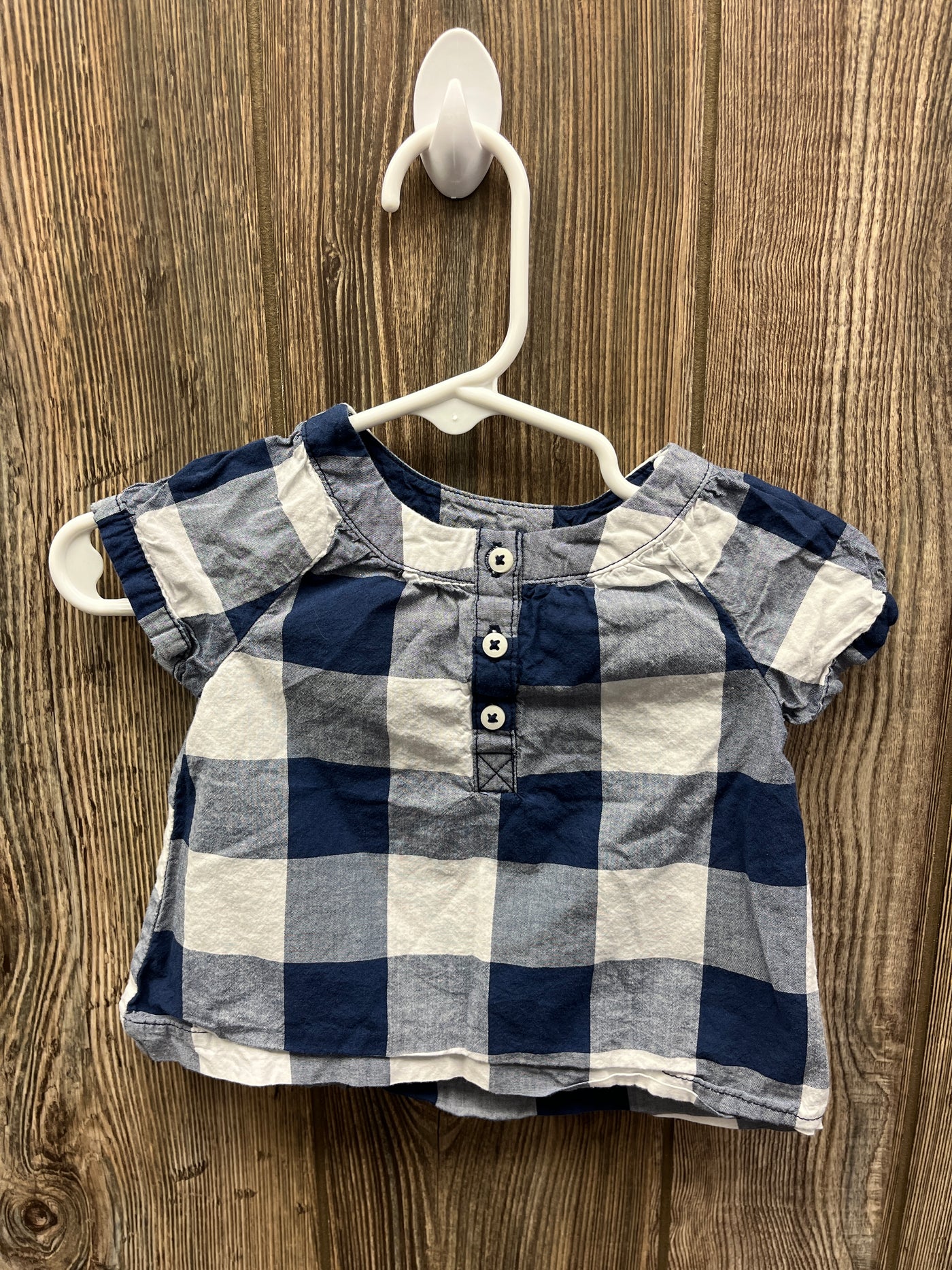 Girl 6 mo Blue and White Checkered Short Sleeve Shirt