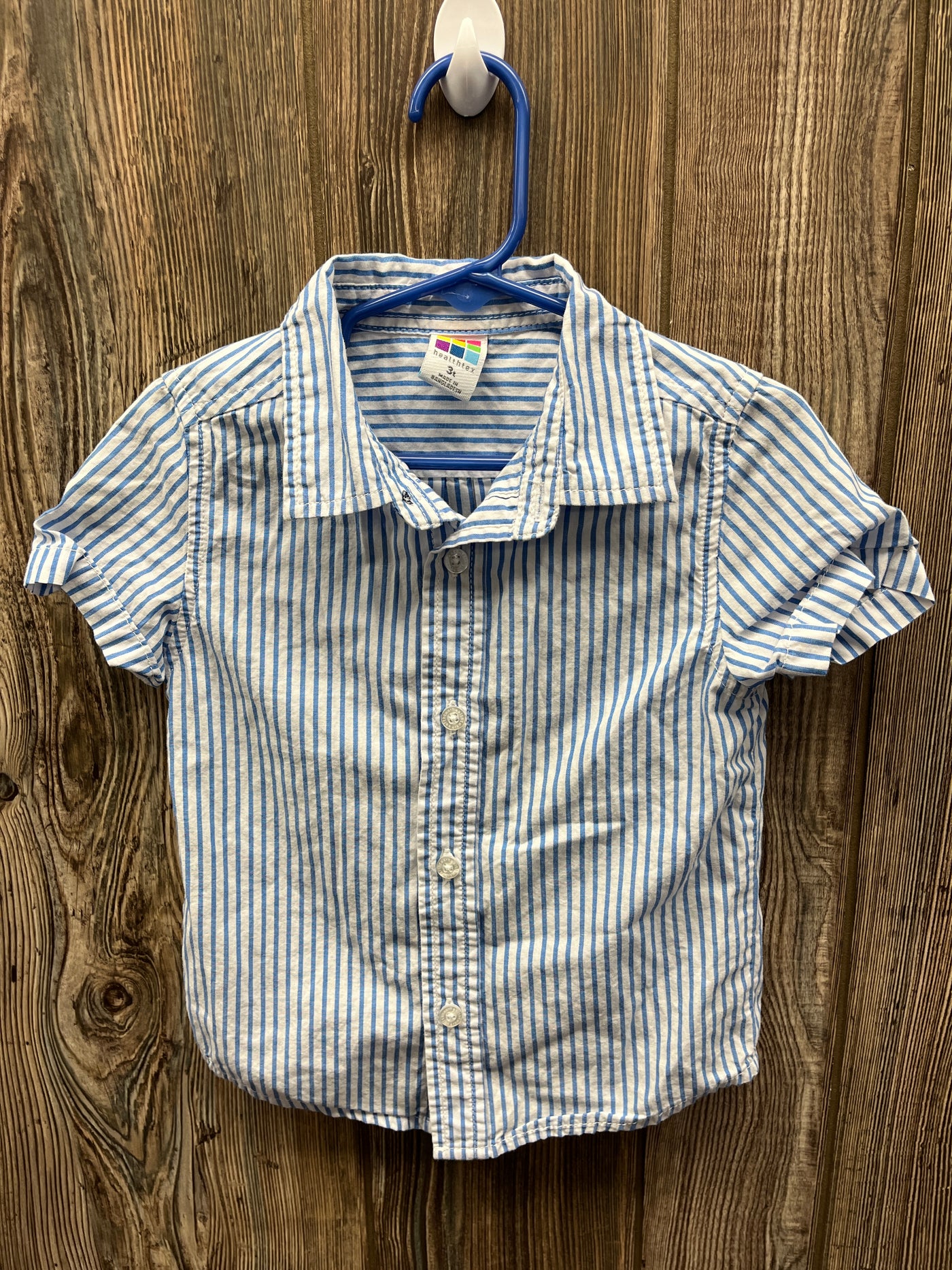 Boys 3T Blue and White Striped Button-Down Shirt