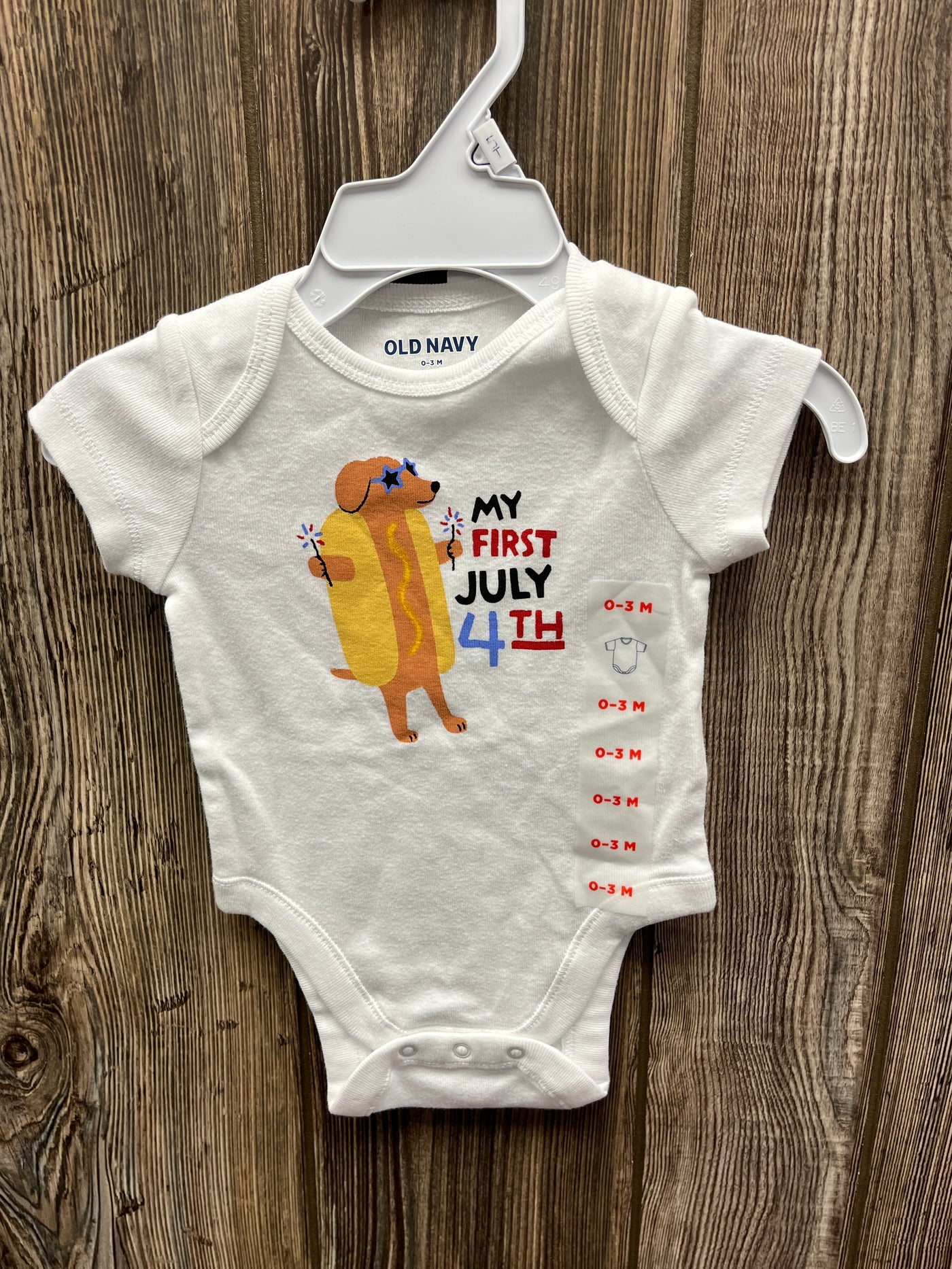 Boys 0-3 mo My First July 4th Hot Dog Short Sleeve Onesie