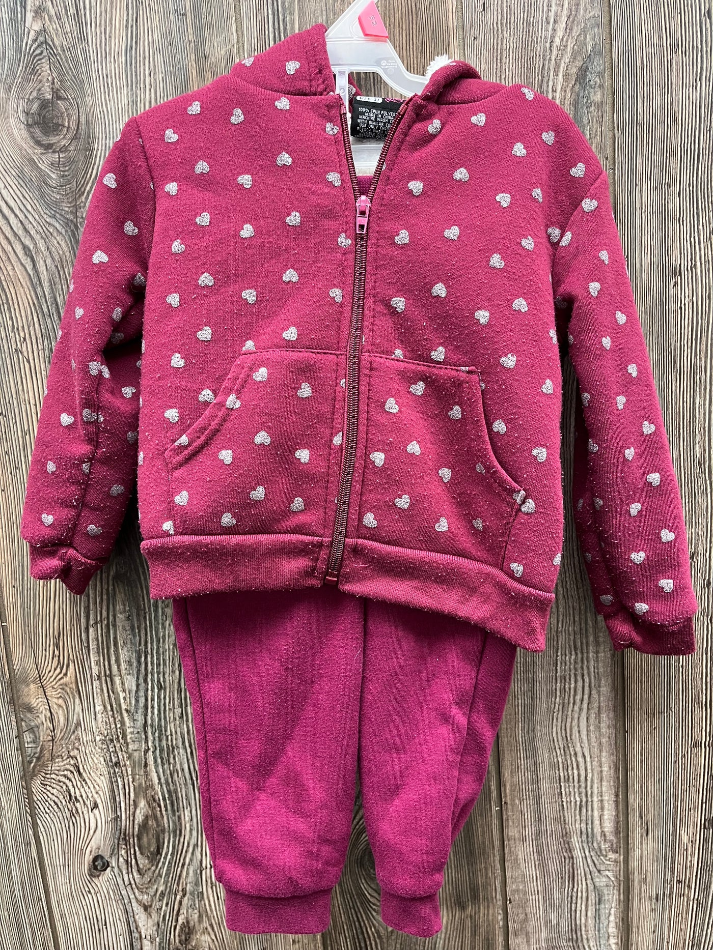 Girl 3T Pink Sweat Suit with Hearts