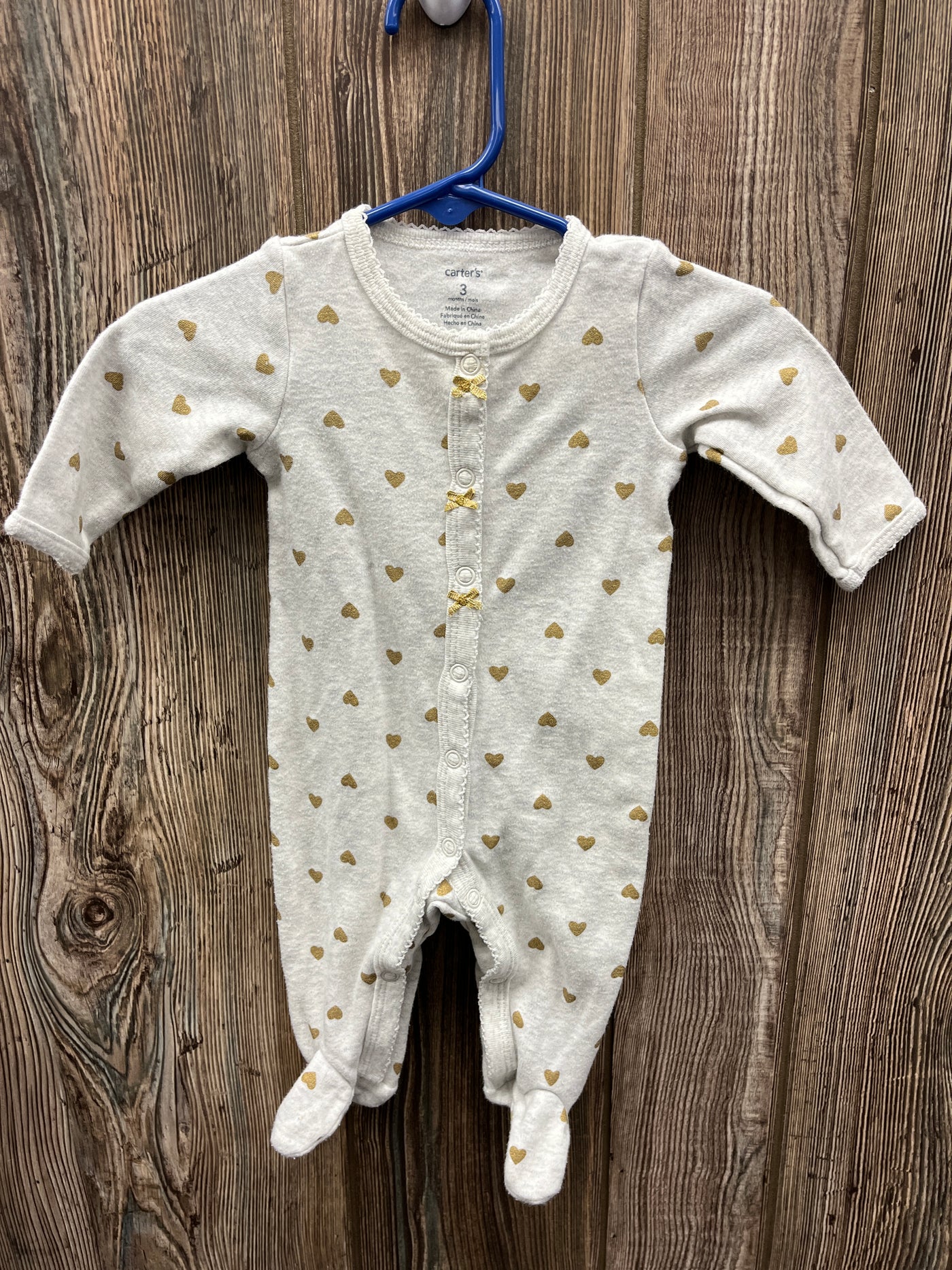 Girls 3 mo Gray Sleeper with Gold Hearts