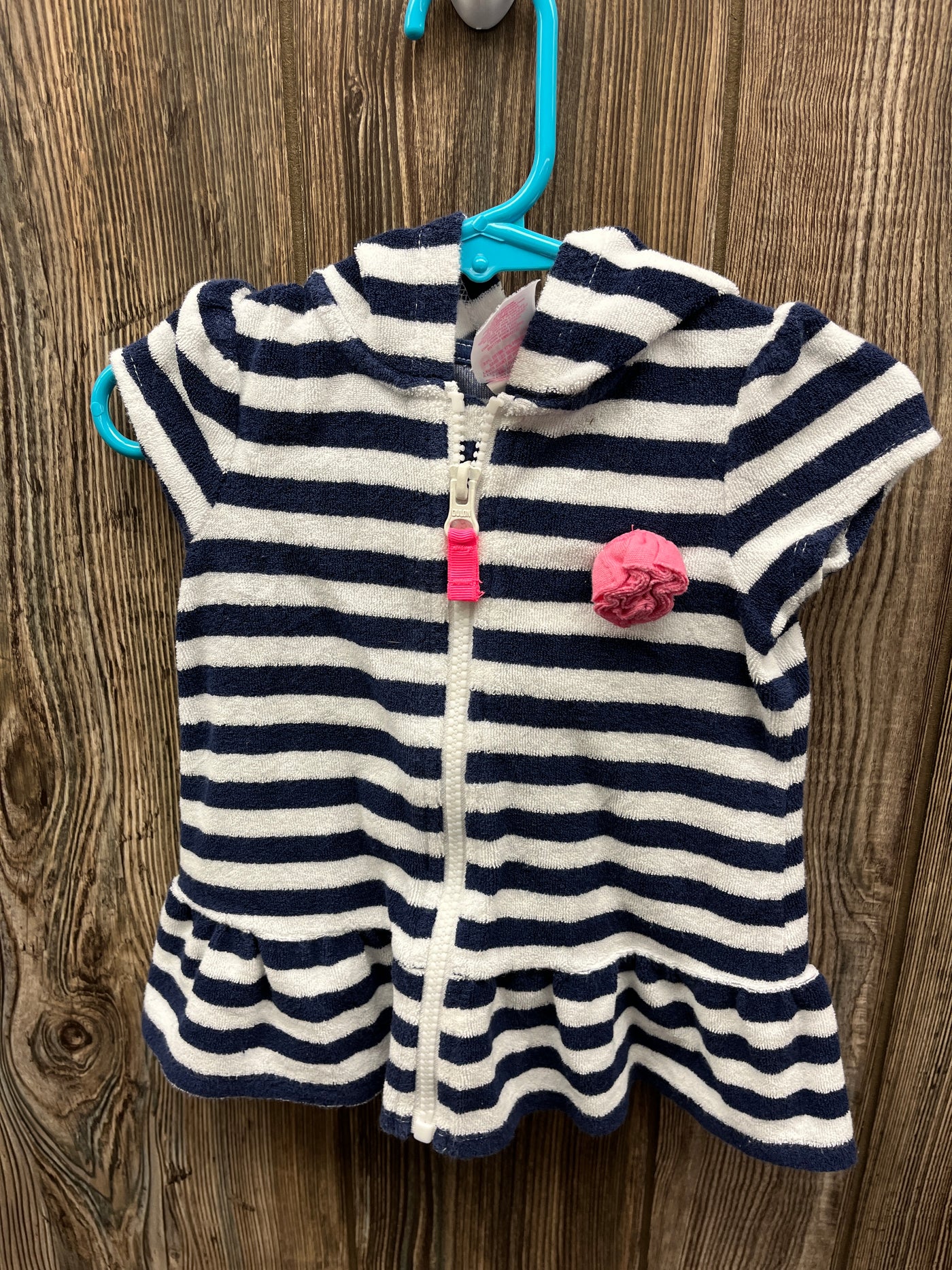 Girl 6-9 mo Navy and White Stiped Zip Up Cover Up