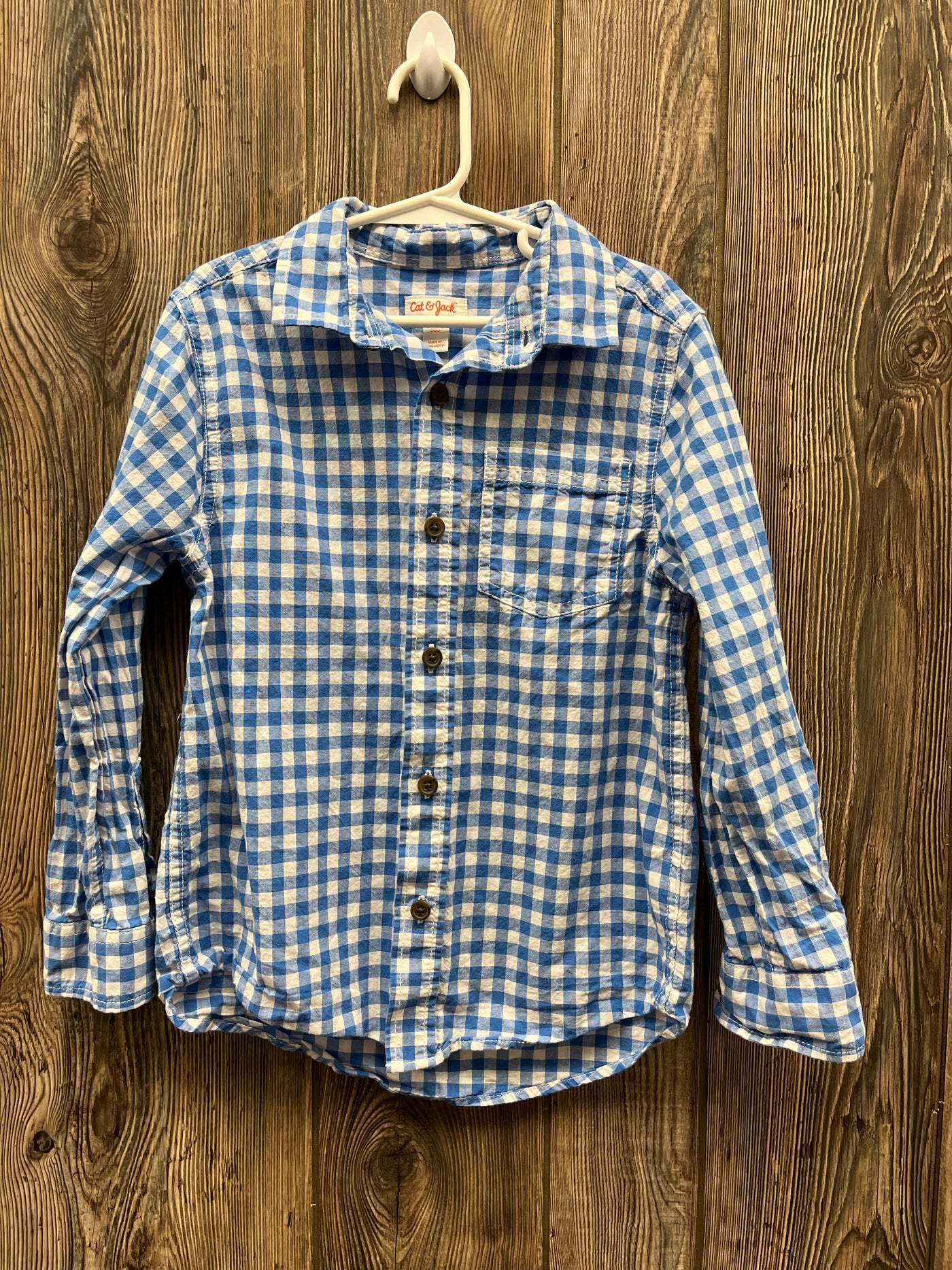 Boys 6/7 Blue and White Button-Down Shirt