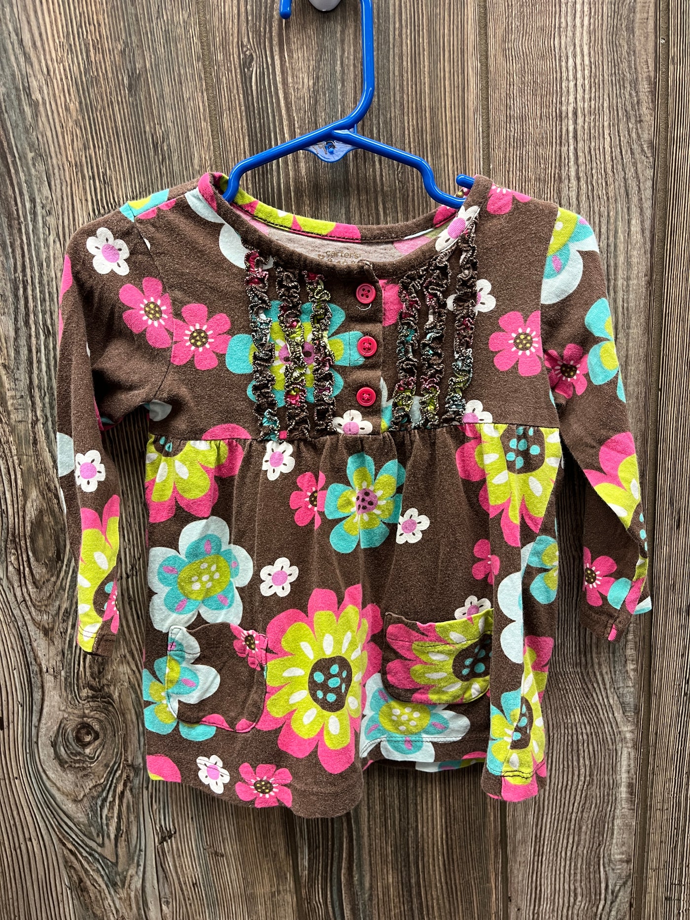 Girl 18 mo Brown Long Sleeve Shirt with Flowers