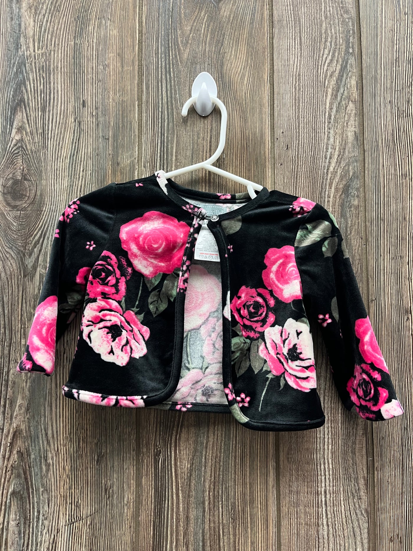 Girls 6 mo Black with Pink Flowers Button Up Sweater