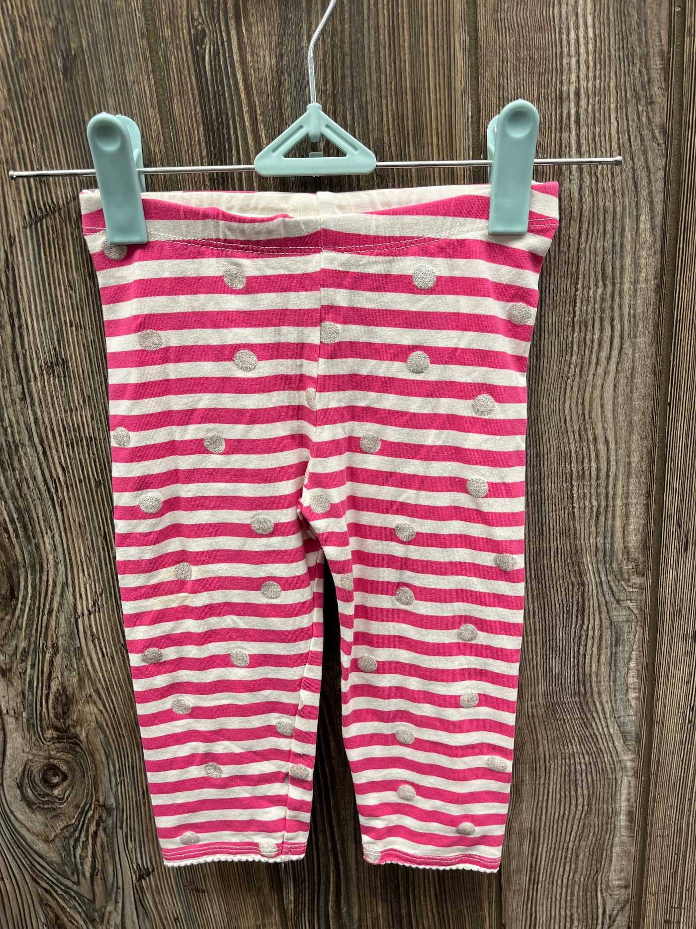 Girls 3-4 Pink and White Striped Pants with Poka Dots