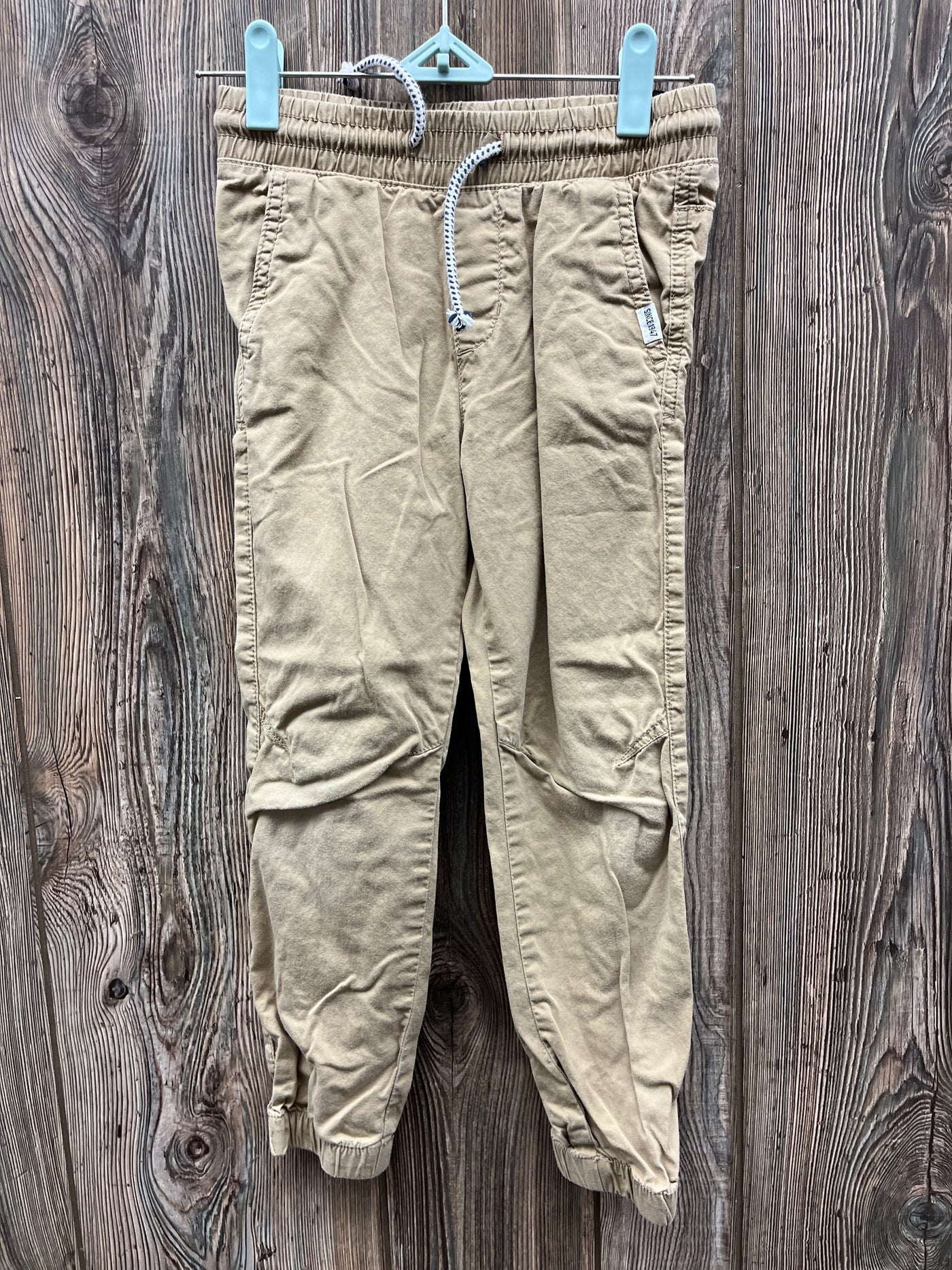 Boys 6/7 Tan Pull On Pants with White Strings