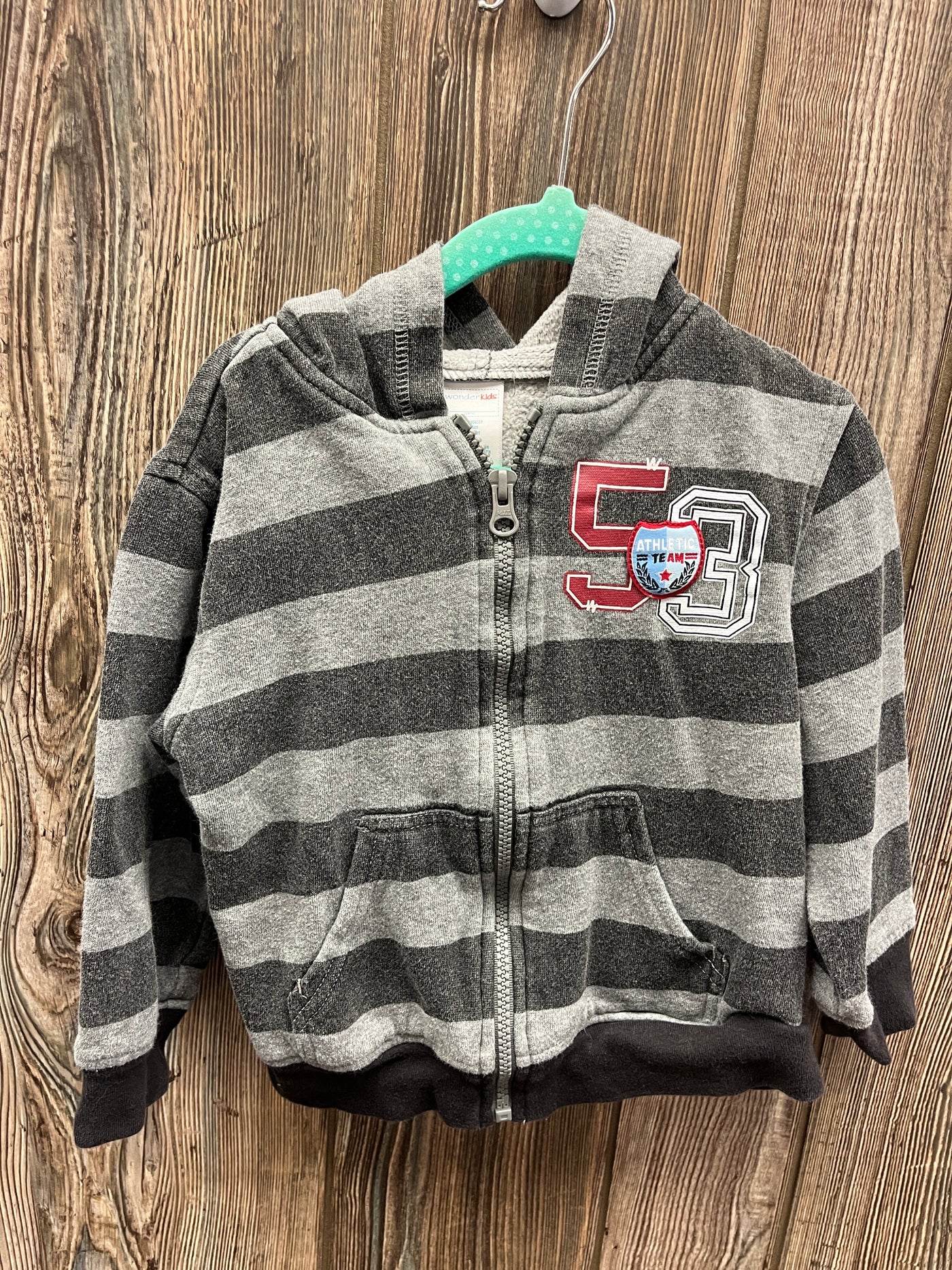 Boys 3T Gray Black Striped Zip Up Hoodie