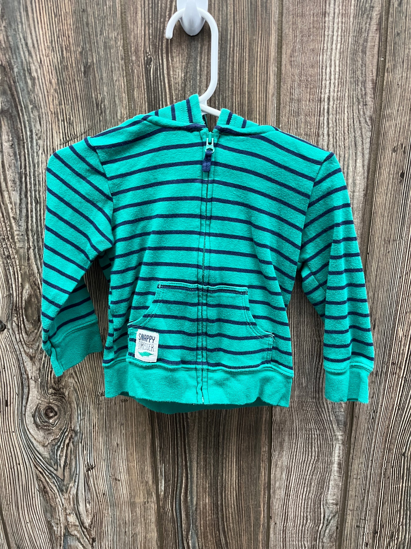 Boys 18 mo Green with Navy Striped Zip Up Hoodie